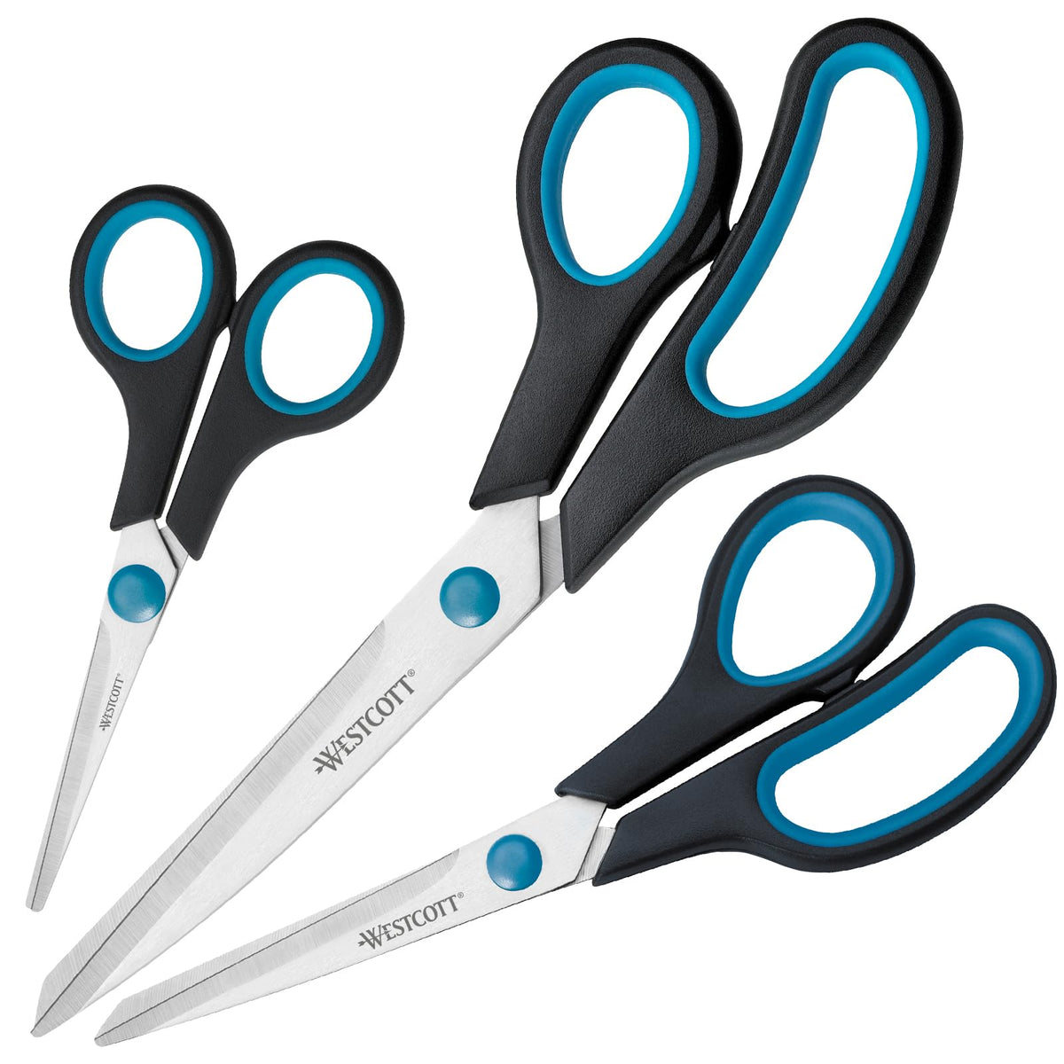 Westcott N-9002700 Easy Grip Soft Grip Scissor - Black/Blue (Set of 3)