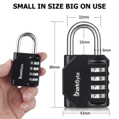 SharkByte Combination Padlock - 4-Dial Heavy Duty Combination Lock, Weatherproof Outdoor Lock Re-settable Combination Padlock for Gym, School, Locker, Outdoor Shed, Storage, Cabinet, Toolbox (3 Pack)