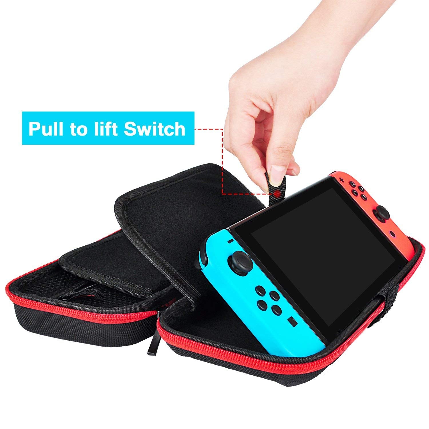 daydayup Switch Case and Tempered Glass Screen Protector Compatible with Nintendo Switch - Deluxe Hard Shell Travel Carrying Case, Pouch Case for Nintendo Switch Console & Accessories (Red)