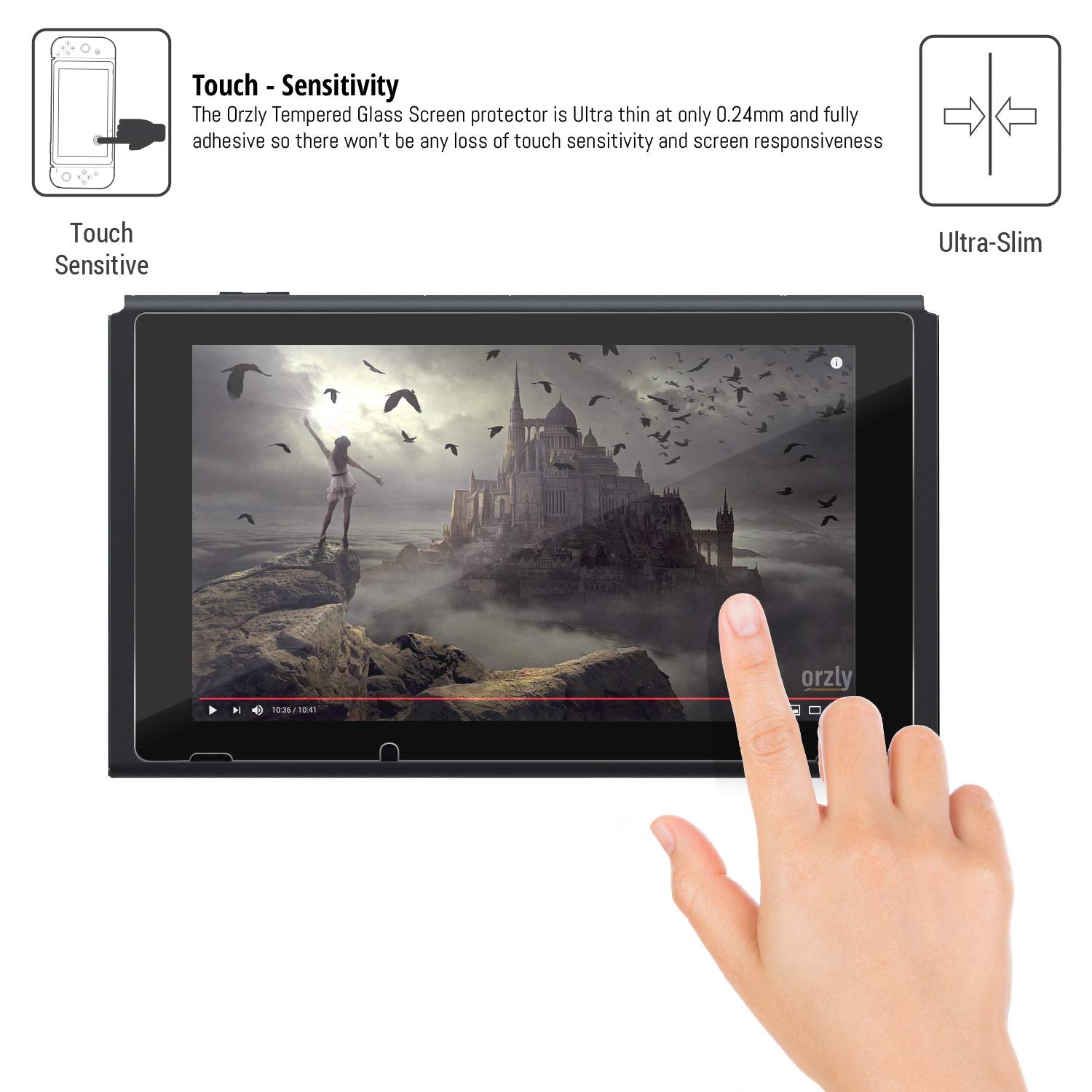 Orzly Glass Screen Protectors compatible with Nintendo Switch Premium Tempered Glass Screen Protector TWIN PACK [2x Screen Guards - 0.24mm] for 6.2 Inch Tablet Screen on Nintendo Switch Console