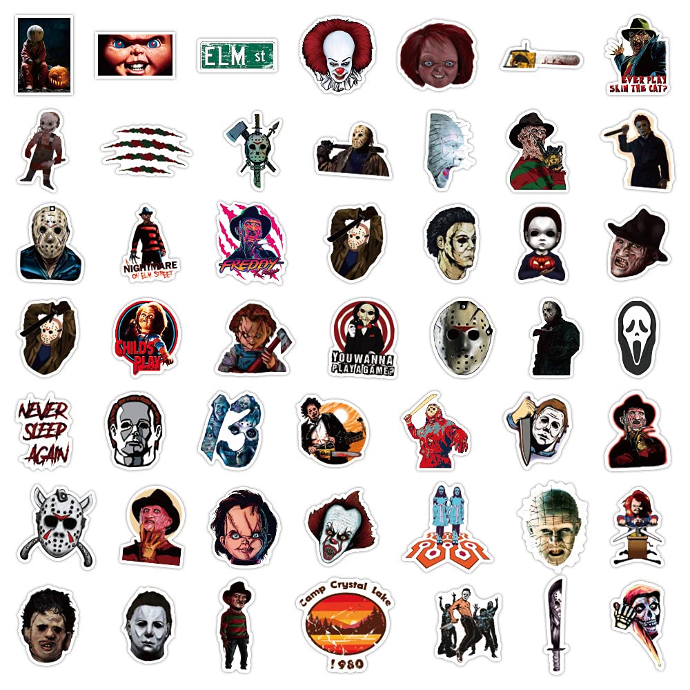 Horror Movie Stickers Pack 100PCS Thriller Horror Movie Killer Role Character Stickers for Water Bottle Cup Laptop Guitar Car Motorcycle Bike Skateboard Luggage Box Vinyl Waterproof Graffiti Patches