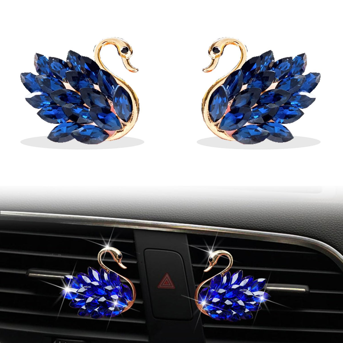 JINYISI 2Pcs Car Vent Clips,Little Swan Car Air Fresheners Vent Clip,Rhinestones Car Vent Air Freshener,Bling Car Air Freshener,For Women Auto Interior Decor(Blue)