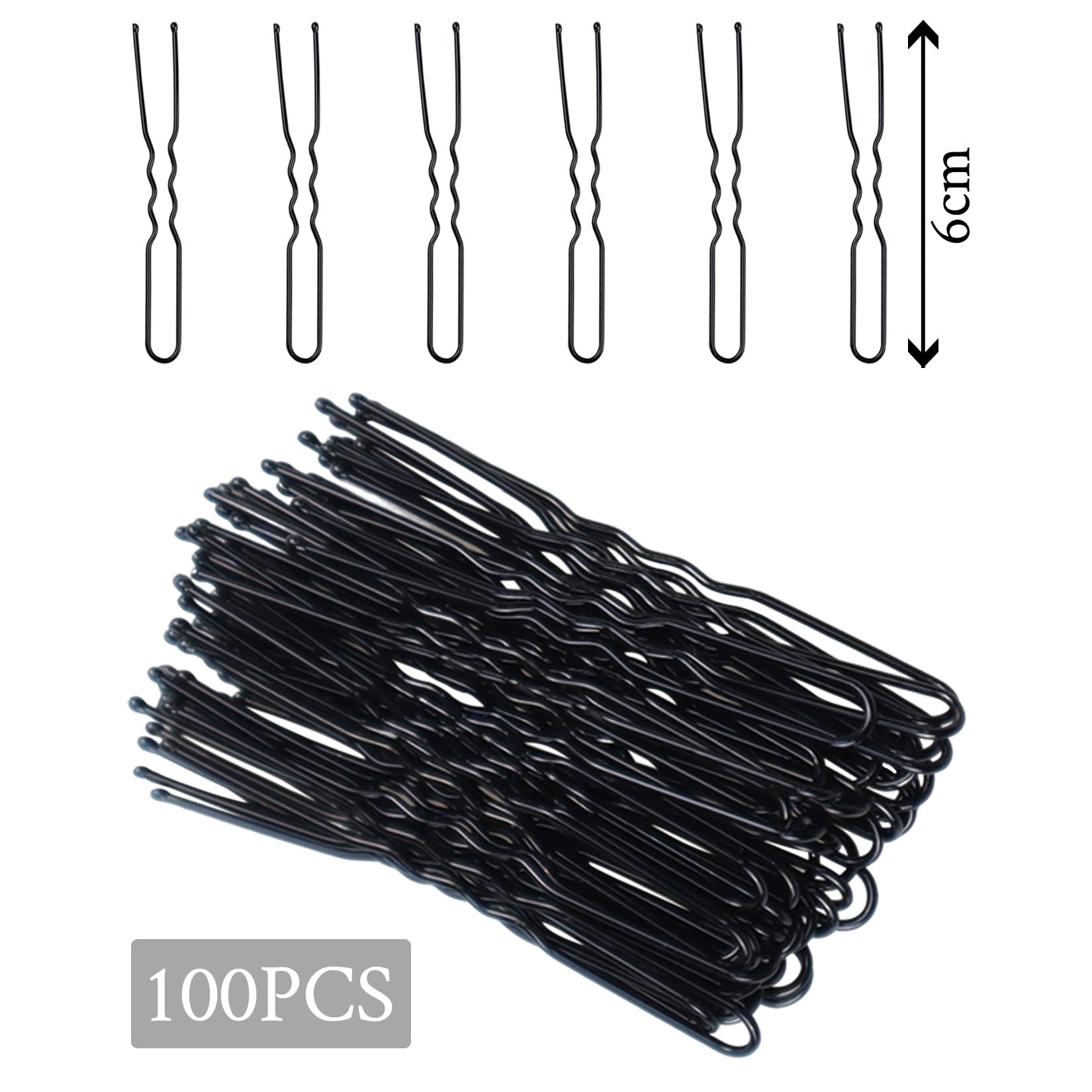 100 Pieces Black Hair Pins Bobby Pins, 6CM U shape Hair Bun Pins Clips, Wavy Design Hair Grips for Women Hair Styling