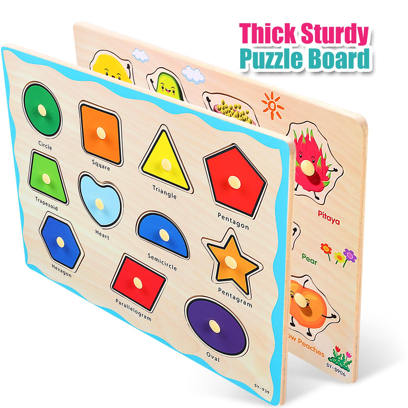 Wooden Puzzles for 3 Year Old-Wooden Toy Peg Puzzle Montessori Preschool Toys for baby & Toddlers, Early Education Games-Animals Puzzles Wooden Toy 3and Gift for Boy or Girl. (Fruit)