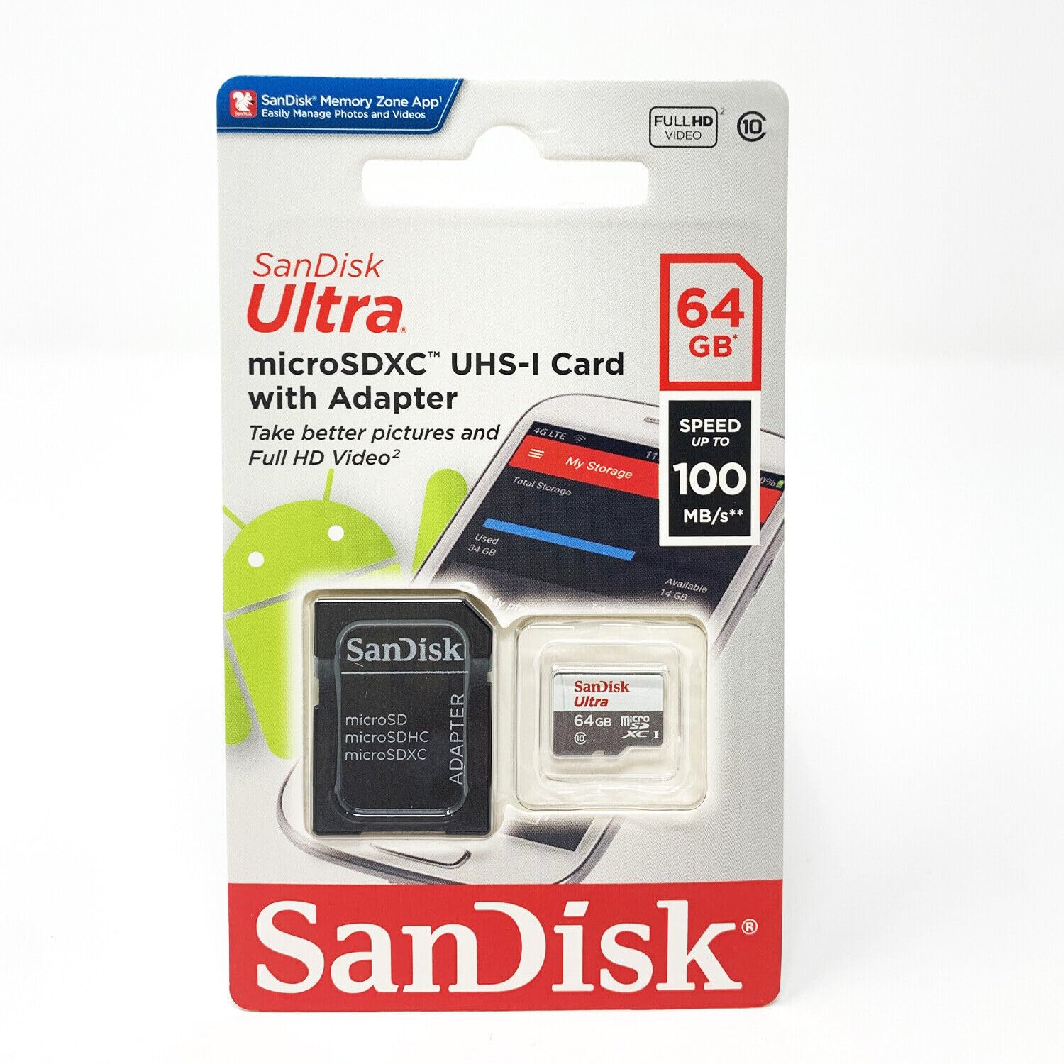 SanDisk Ultra 64 GB microSDXC Class 10 Memory Card up to 48 Mbps - White/Grey