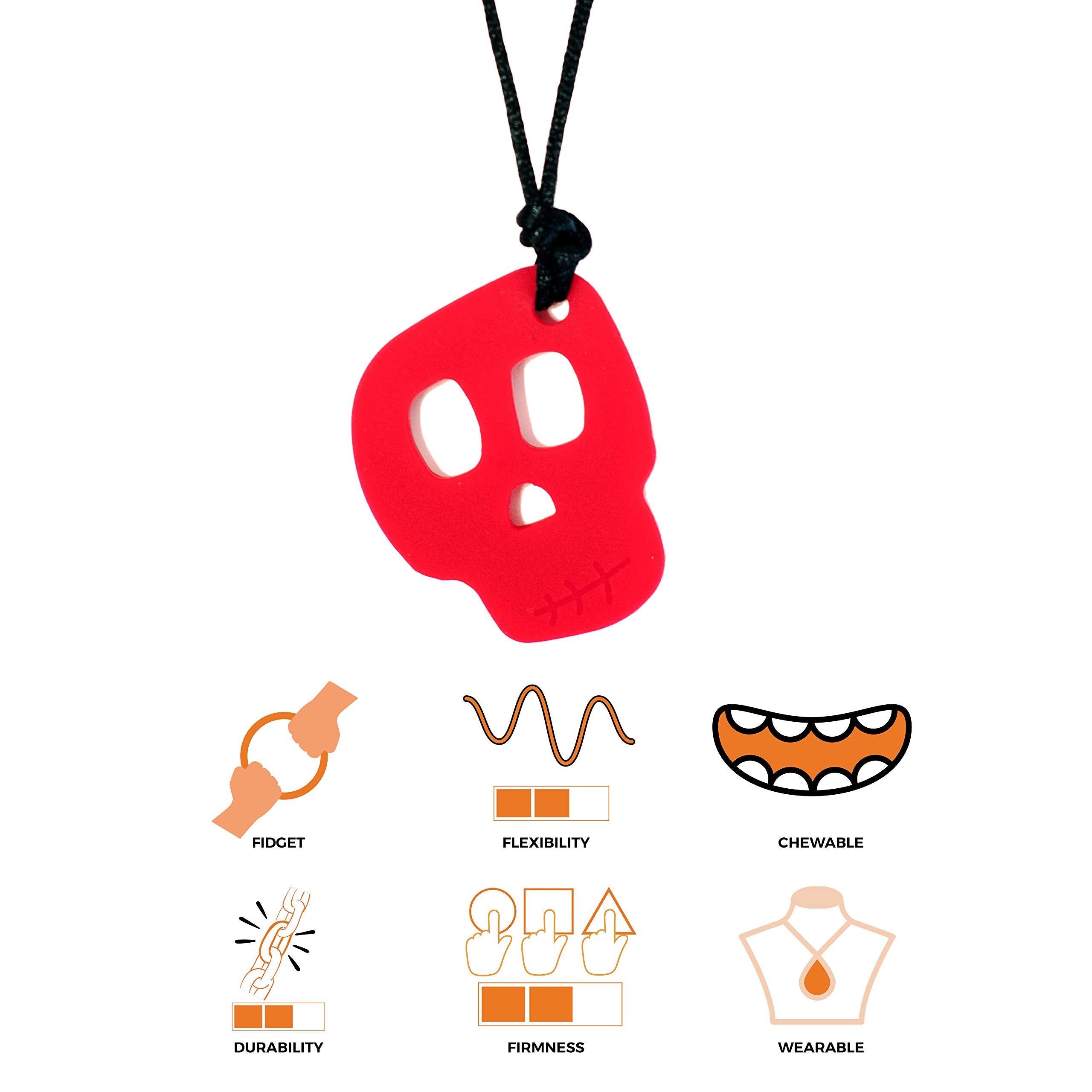 Chewigem Skull Pendant - Red   Textured & Smooth, Discreet, Chewable Necklace & Sensory Chew   Calming Aid for SPD, Autism, ADHD   Mild - Mod Chewers   Anxiety Reduction & Improved Focus   Stimming & Fidget Aid for Kids & Adults