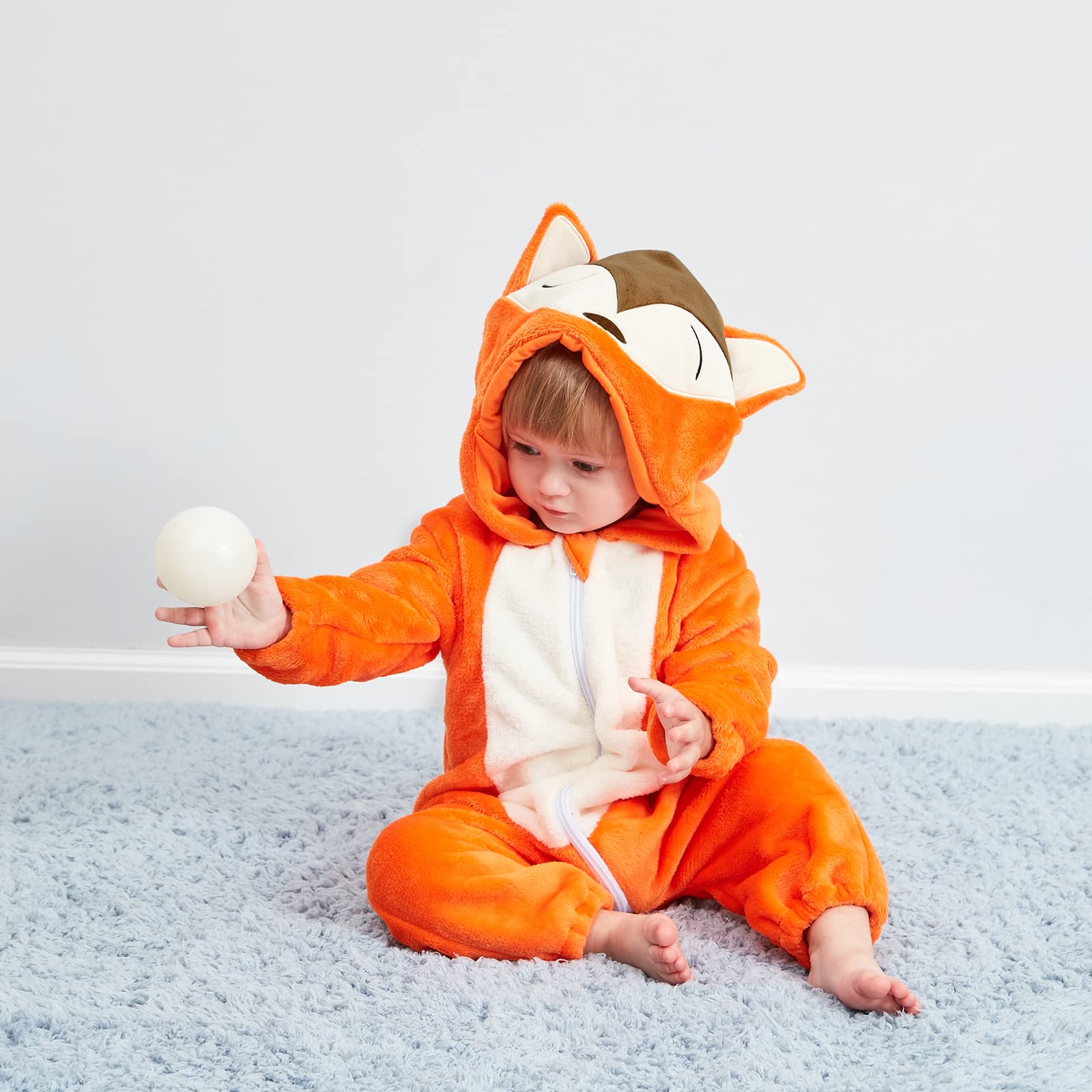 maxToonrain Baby Fox Costume Romper Toddler Boys & Girls Role-Playing Outfit with Zipper Hooded Flannel Fox Onesie Pajamas (6-11 Months)