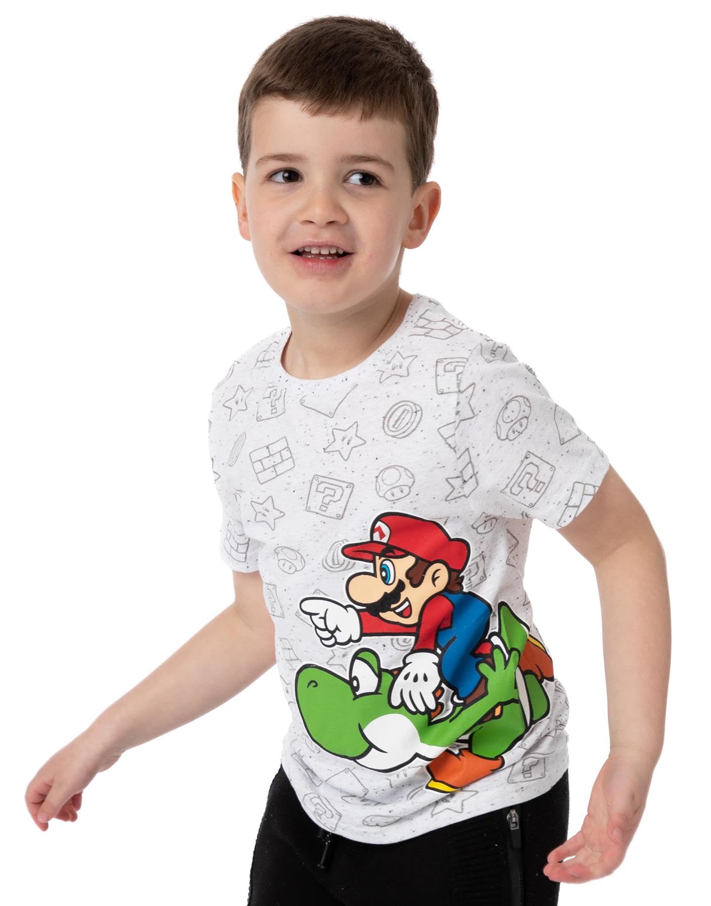 Super Mario Nintendo T-Shirt for Boys   Kids Grey Character Yoshi Top   Gamers Short Sleeve Tee for Birthdays