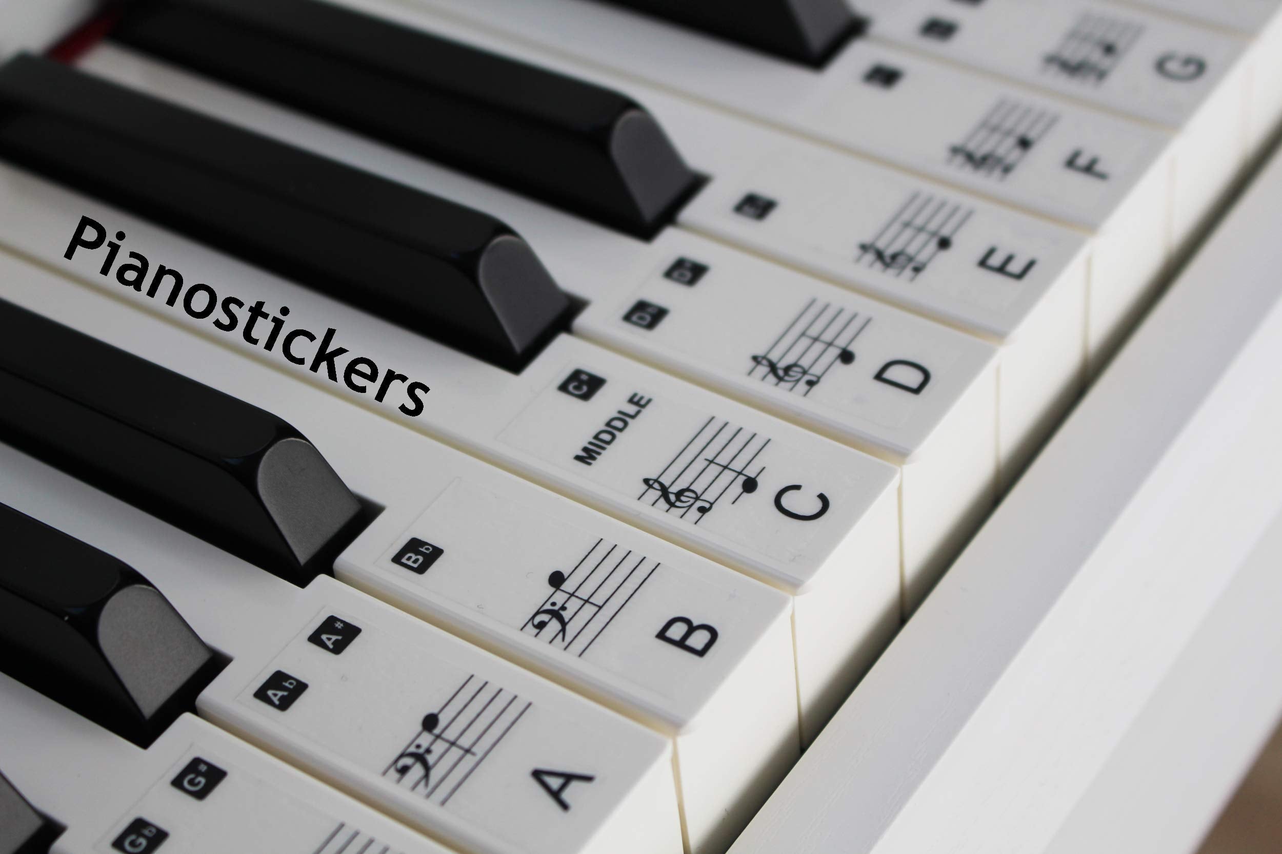 Piano Stickers for 49/61 Key Keyboard, Transparent, Laminated, Ultra Thin to the touch, Removable. 36 stickers for the white keys. Made in the UK. PS1C 61.