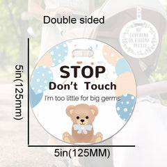 ORIGACH 2 Pack No Touching Baby Stroller Tag Set, Bear Pattern Stop Touching Baby Car Seat Carrycot Sign with Hanging Straps and Clip, No Touch Baby Safety Sign for Newborn Baby Girl Boy