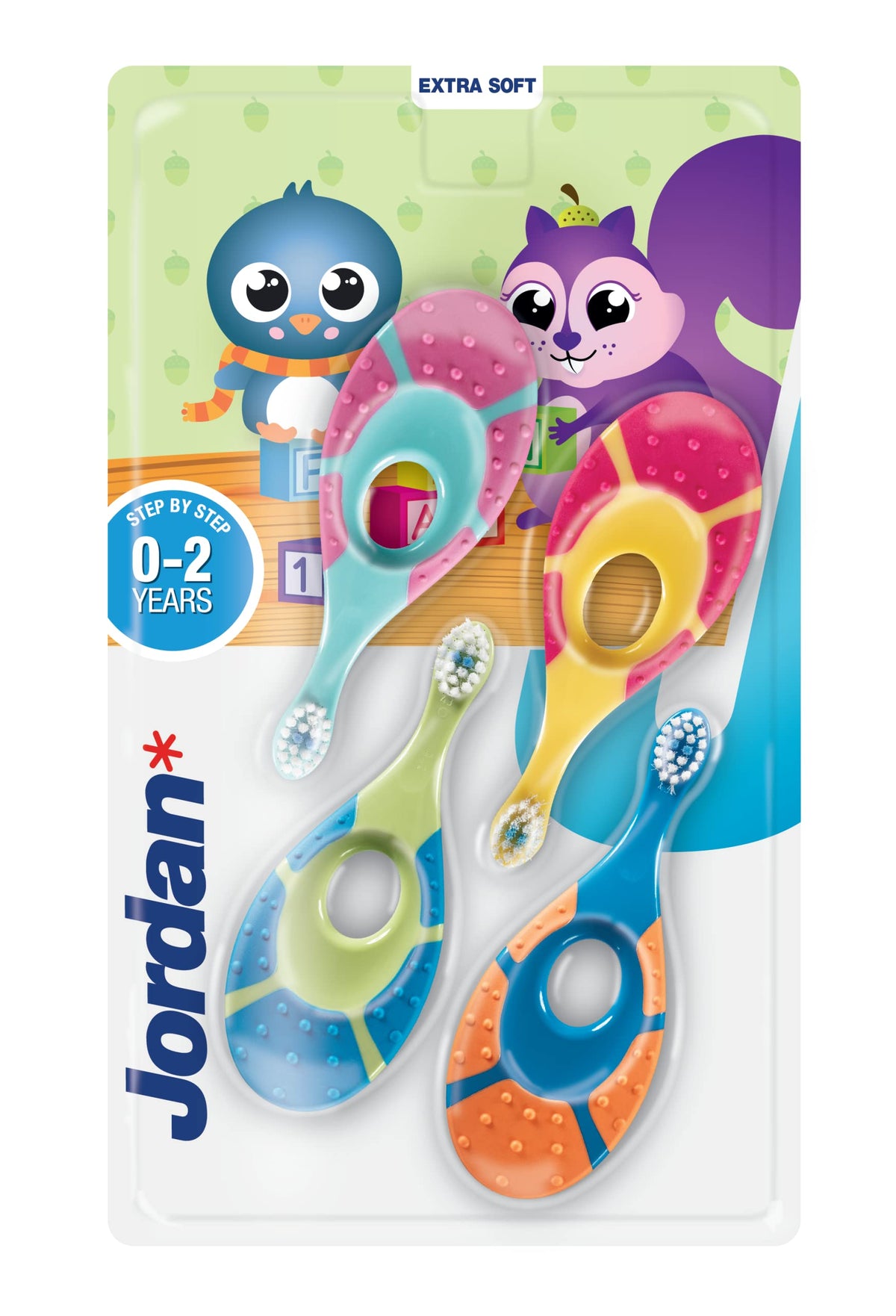 Jordan ®   Step 1 Baby Toothbrush   Baby Toothbrush 0-2 Years   The Original Toddler Toothbrush with Extra Soft Bristles & Soft Biting Ring for Babies Gums and Easy Grip   Pack 4 Units