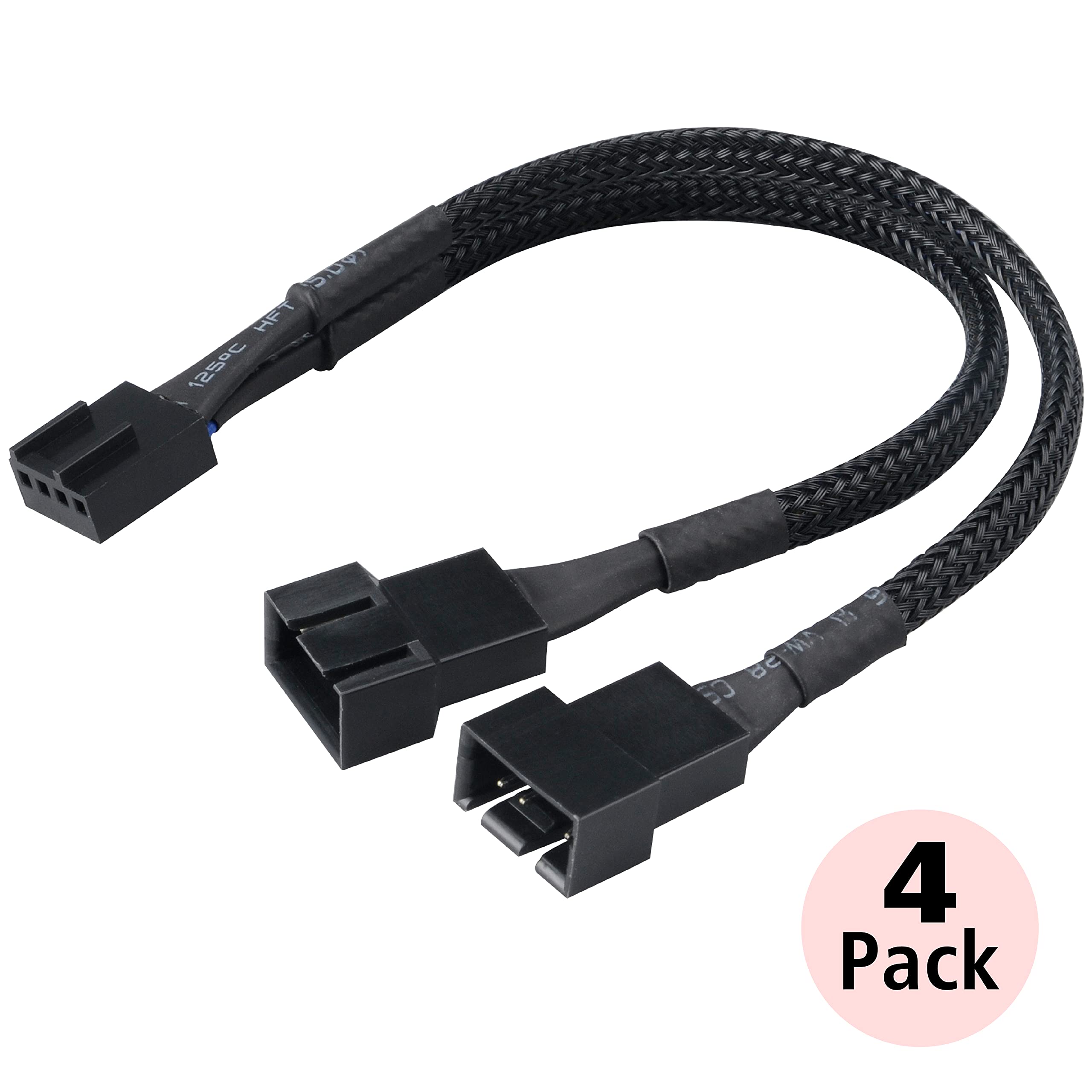 Akasa PWM Fan Splitter   1 to 2 Ways 4-Pin PWM Fan   Speed Control PC Case Fan Splitter Extension Cable   Black Braided   150mm 15cm   4 Pack   AK-CBFA04-KT04