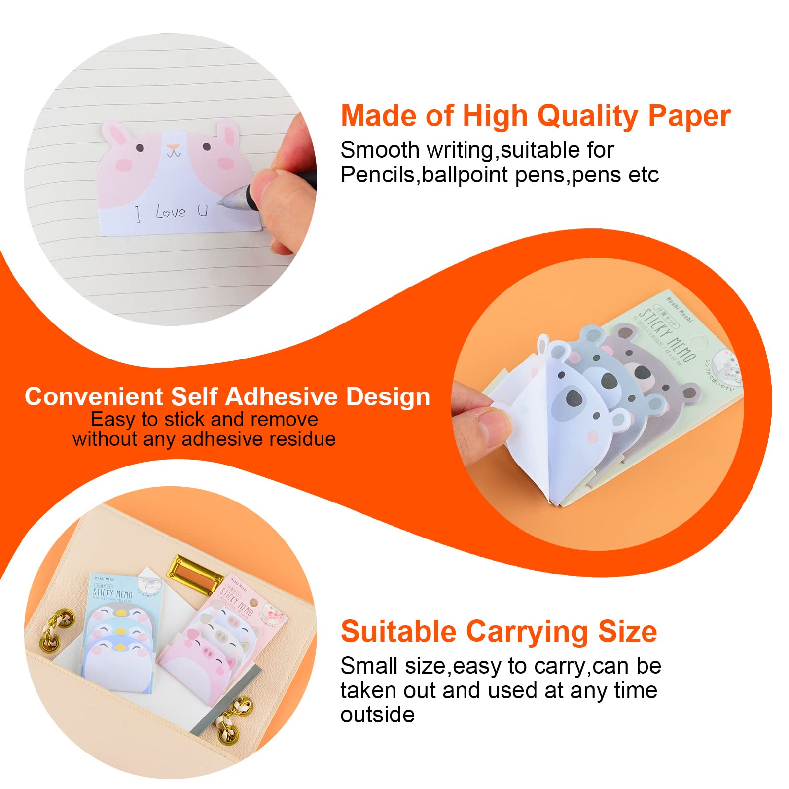 DASHUAIGE 6 Packs Cute Animal Sticky Notes, Sticky Notes Kawaii Stationary self-Adhesive Sticky Note Pads for Pet Lovers Office School Supplies Gifts (B)