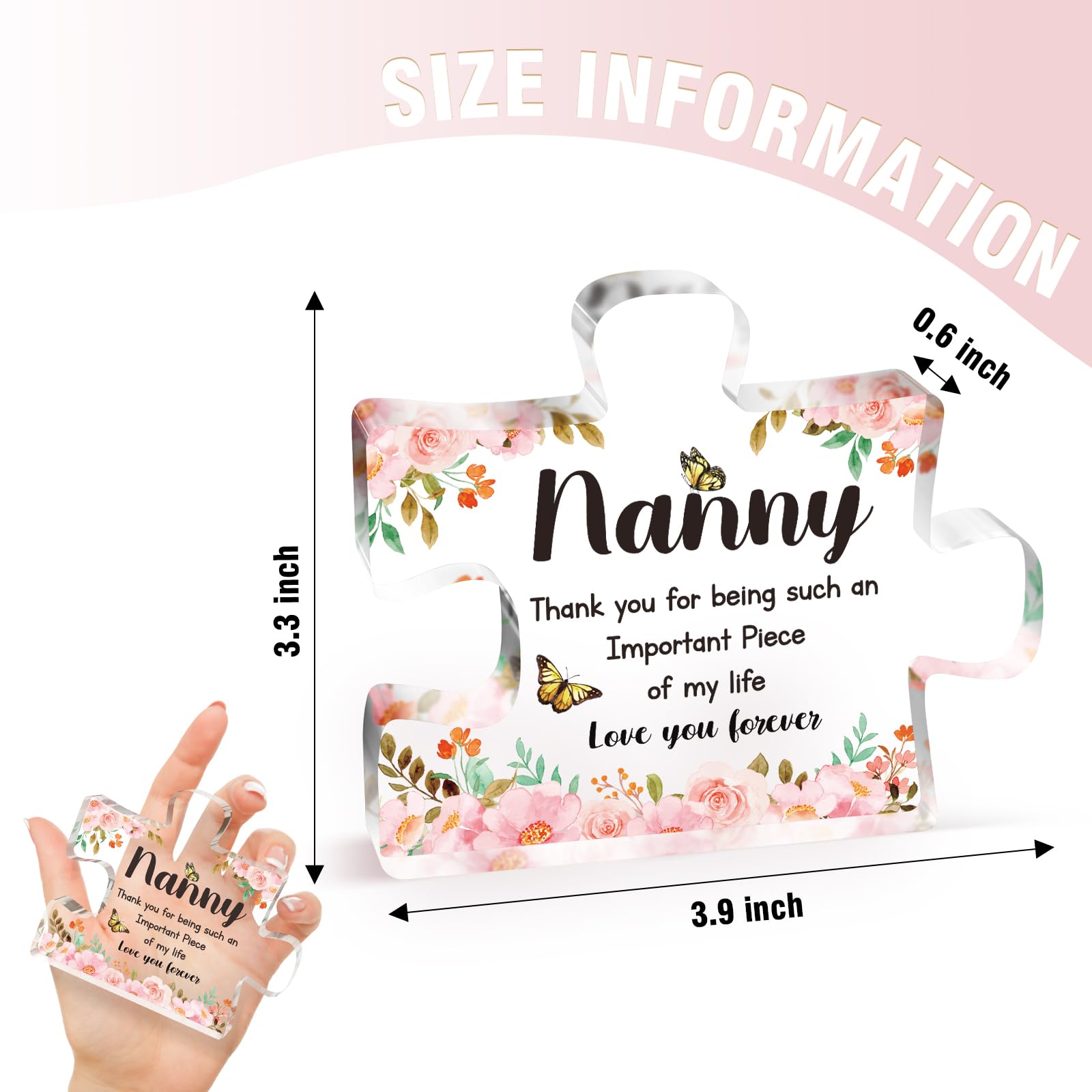 Nanny Gifts - Delicate Nanny Gifts from Grandchildren, Gifts for Nanny - Engraved Acrylic Block Puzzle Piece 3.9 x 3.3 inch - Mothers Day Birthday Gifts for Nanny Grandmother, Gifts Ideas, Buioata