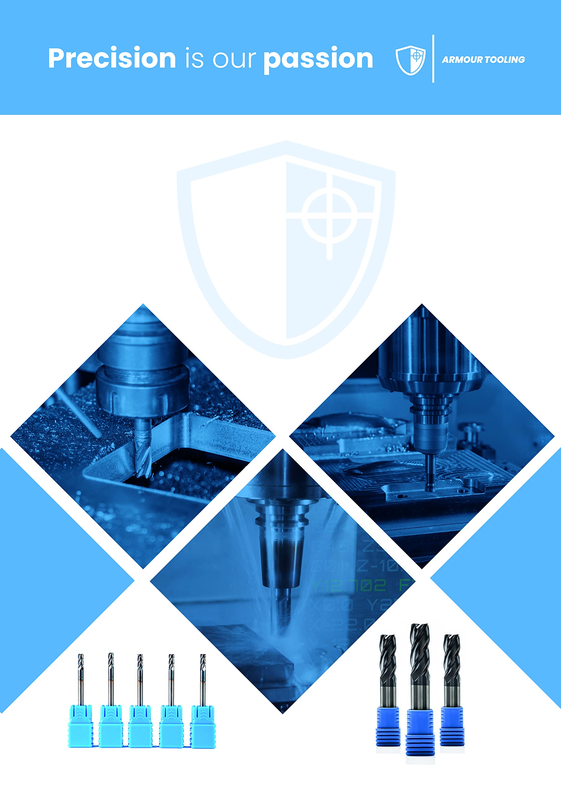 ARMOUR TOOLING - 6mm CNC router v bit - solid carbide (1/4 inch - 0.35mm) 4 flute v bit Carving and Chamfering & Deburring (60 Degree) Suitable for a wide range of materials