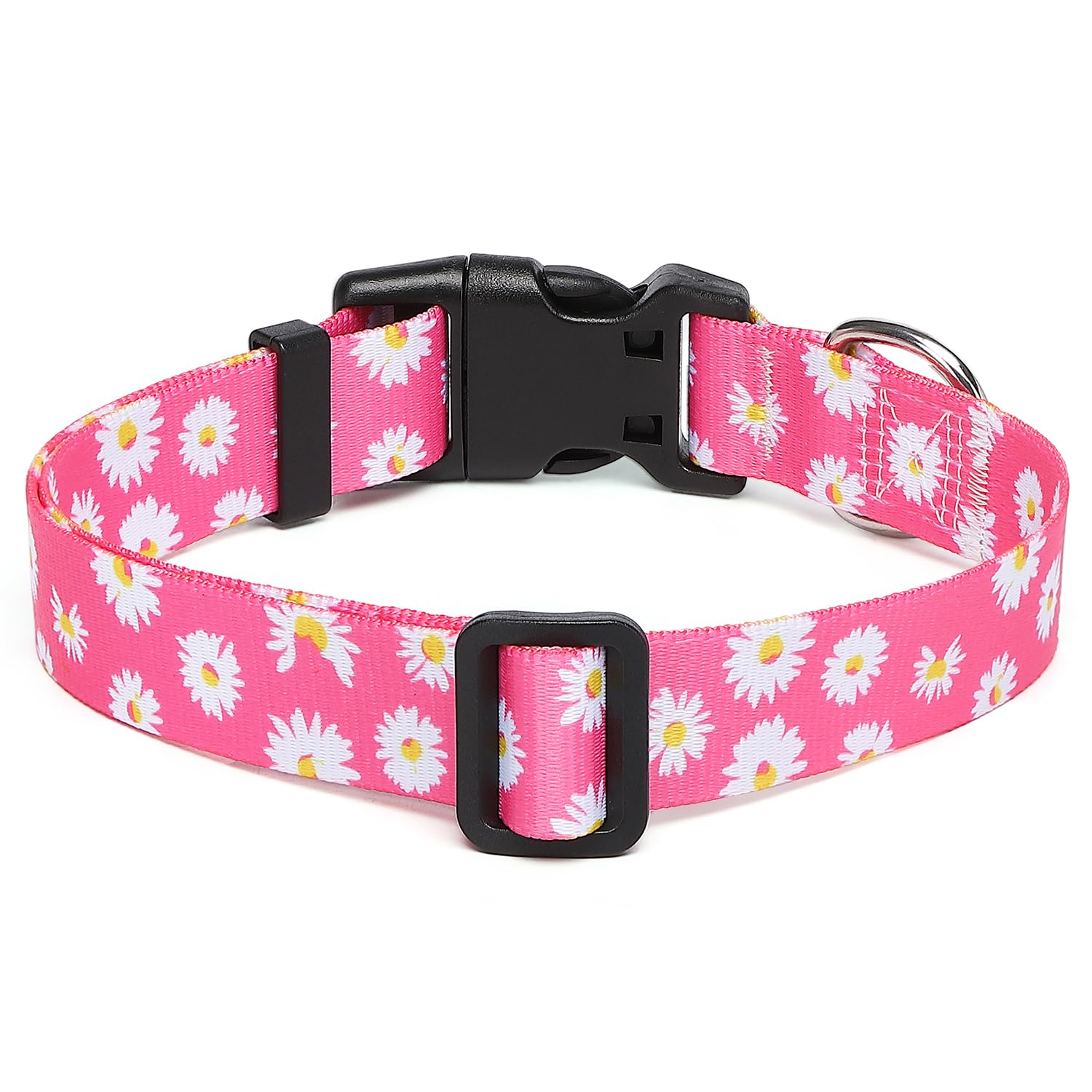 Suredoo Adjustable Dog Collar with Patterns, Ultra Comfy Soft Nylon Breathable Pet Collar for Small Medium Large Dogs (L, Pink Daisy)