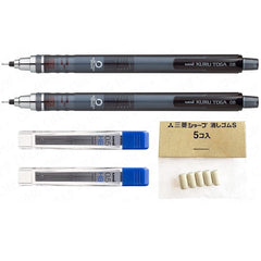 uni-ball Kuru Toga 0.5mm - Self Sharpening Mechanical Pencil - Smoke Barrel - Pack of 2 and 24 Free Leads and 5 Free Erasers