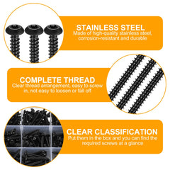 405 pcs Black Stainless Steel Torx Head Screws Set, M3/M3.5/M4, Flat & Round Head Woodbuilding and Self-tapping Screws Assortment Kit, with 3pcs Drill Bits