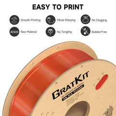 Gratkit Silk Tri-Color PLA Filament，Coextrusion PLA Filament 1.75mm, -0.03mm, 1KG/Roll, Silk PLA Red & Gold & Black