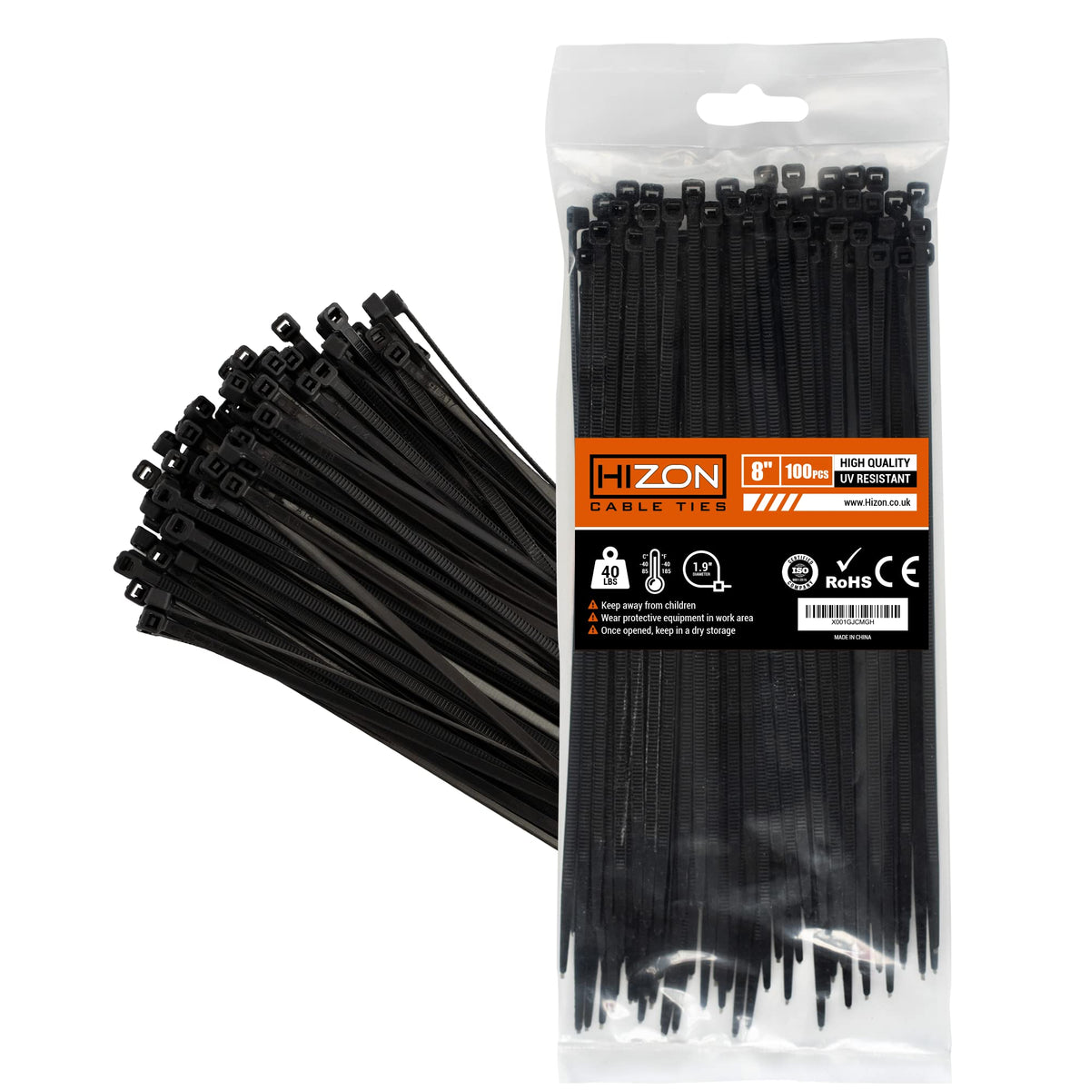 Hizon 100 Pack of Brown Cable Ties, 200mm x 3.6mm, 8 inches Premium Tie Wraps, Nylon Zip Ties, Perfect for Home, Office, Garage and Workshop...