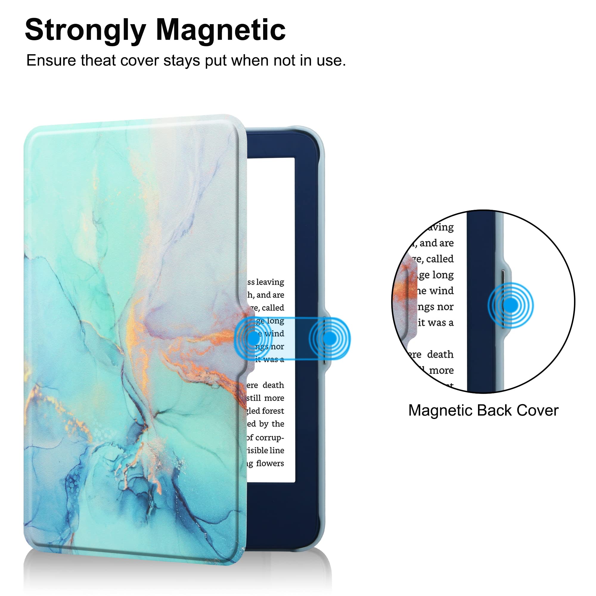 HGWALP Case for 6 inches All-New Kindle 11th Generation 2022 Release Only, Folio Ultra Slim PU Leather Cover with Auto Sleep and Wake, Protective Case for Kindle 2022-Marble Blue