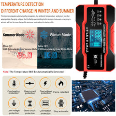 10Amp Car Battery Charger, 12V/24V Automatic Battery Charger with 7-Stage Charging and LCD Screen, Intelligent Charges, Repair, Maintains for AGM, WET & GEL Lead Acid Batteries