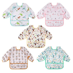 Discoball 5 pcs Baby Bibs with Sleeves - Waterproof Long Sleeve Bib Unisex Feeding Bibs Anti-Dressing Bibs Baby Drool Bibs Painting Apron Bibs for Infant Toddler 2-4 Years