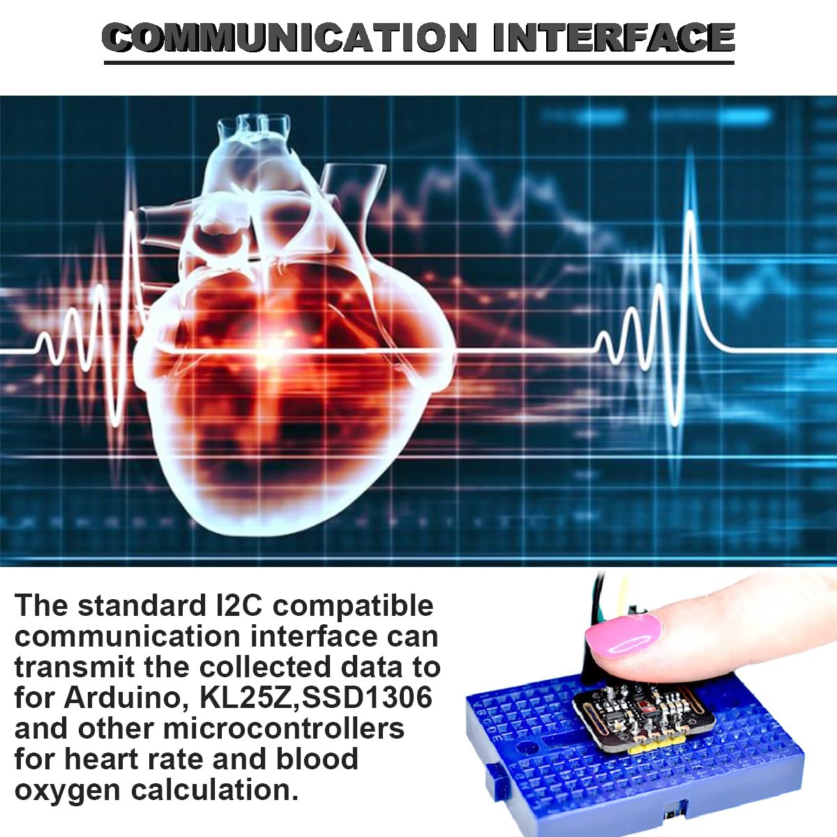 DAOKAI MAX30102 Heart Rate Sensor Module Pulse Detection Blood Oxygen Concentration Detection board with DuPont Cable Compatible for Arduino for STM32,pack of 4