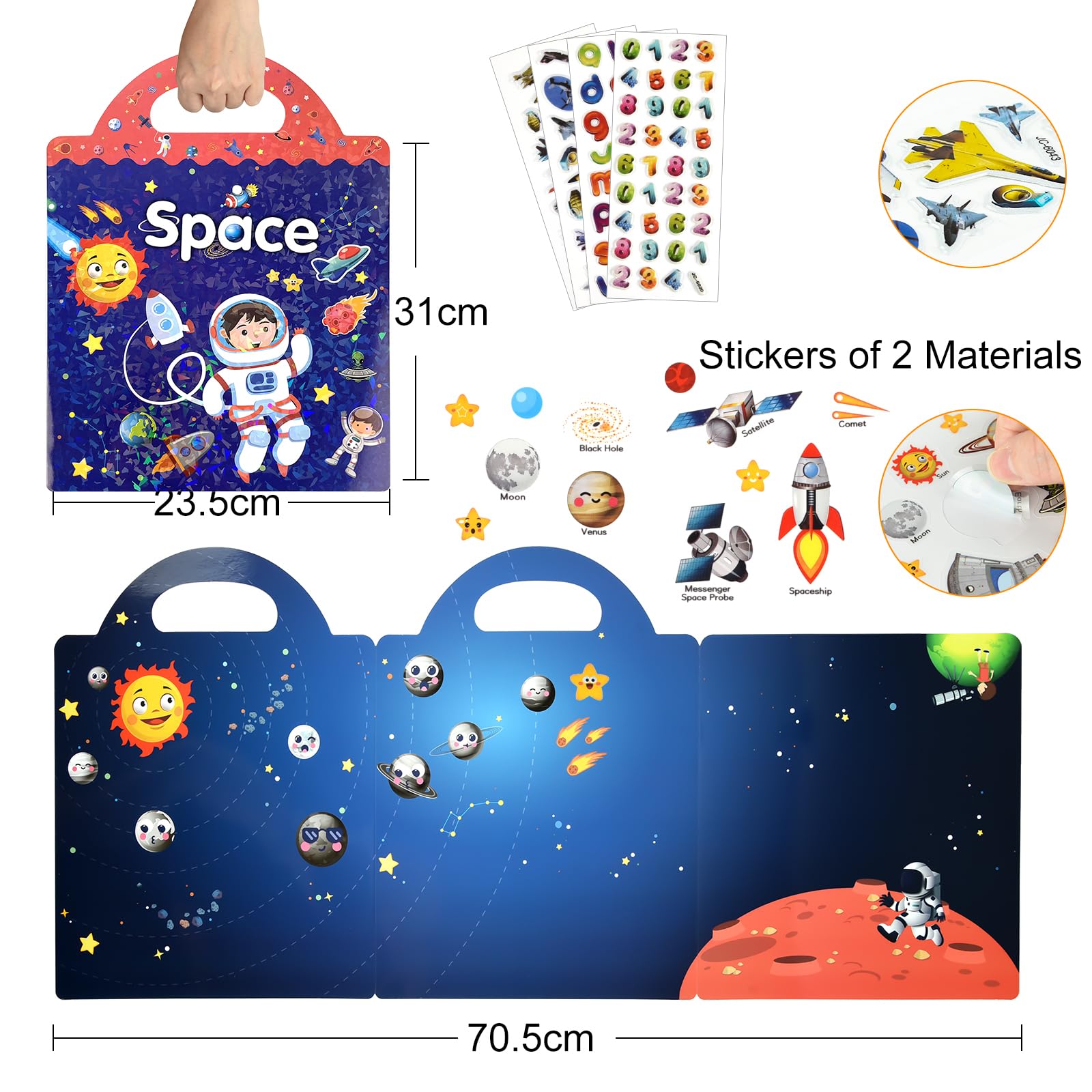 ASTARON 3D Sticker Scenes Book for Kids, 88 Pcs Reusable Space Jelly Stickers for Toddlers, Puffy Sticker Game Educational Sensory Learning Toy, Party Supplies Birthday Gift