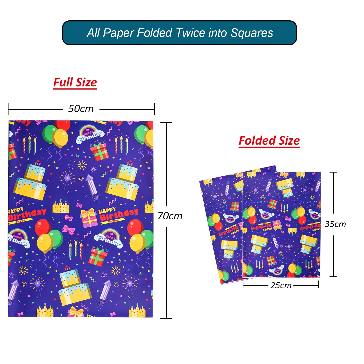 Birthday Gift Wrapping Paper, 8 Pack 70x50cm Folded Sheets with Free Birthday Card for Men, Women, Kids Presents Wrap