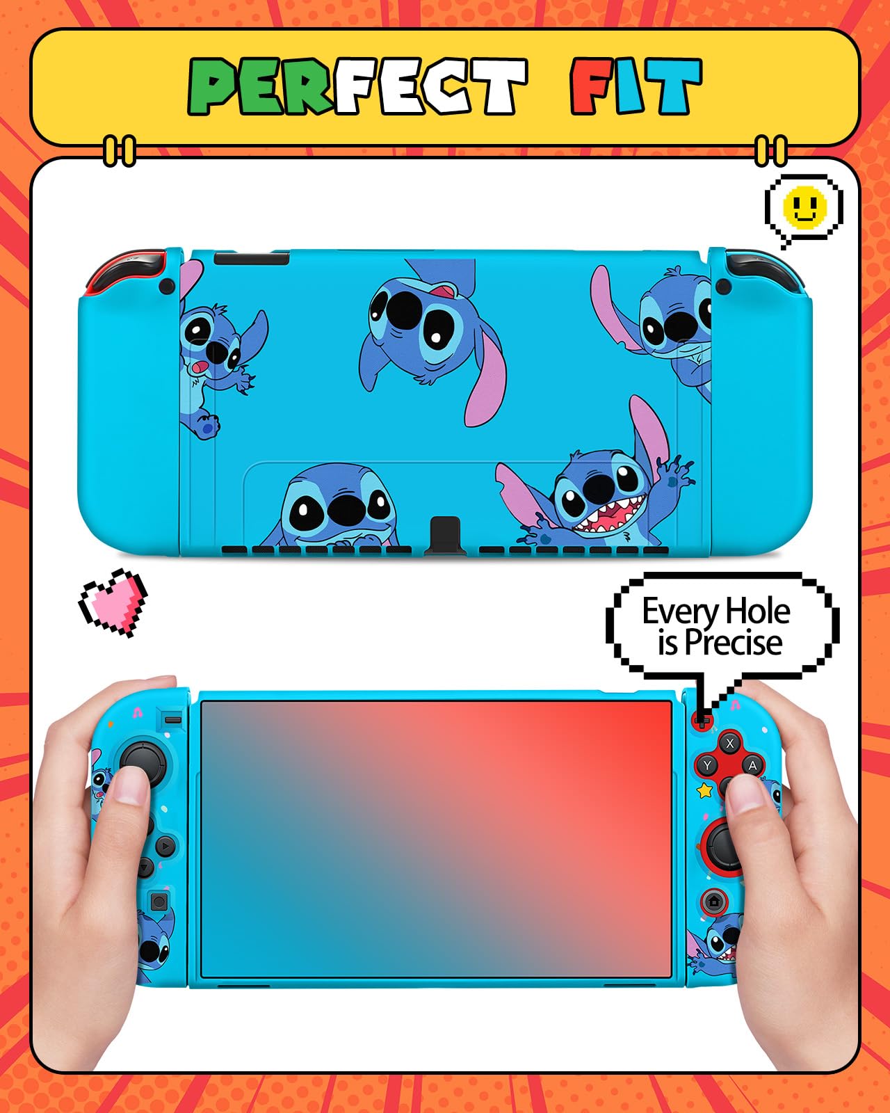 Koecya for Nintendo Switch OLED Case Cute Cartoon Character Design Cases Kawaii Fun Funny Fashion Soft Slim Protective Shell Cover Dockable Joycon for Kids Boys Teens Girls for Switch 2021 Blue