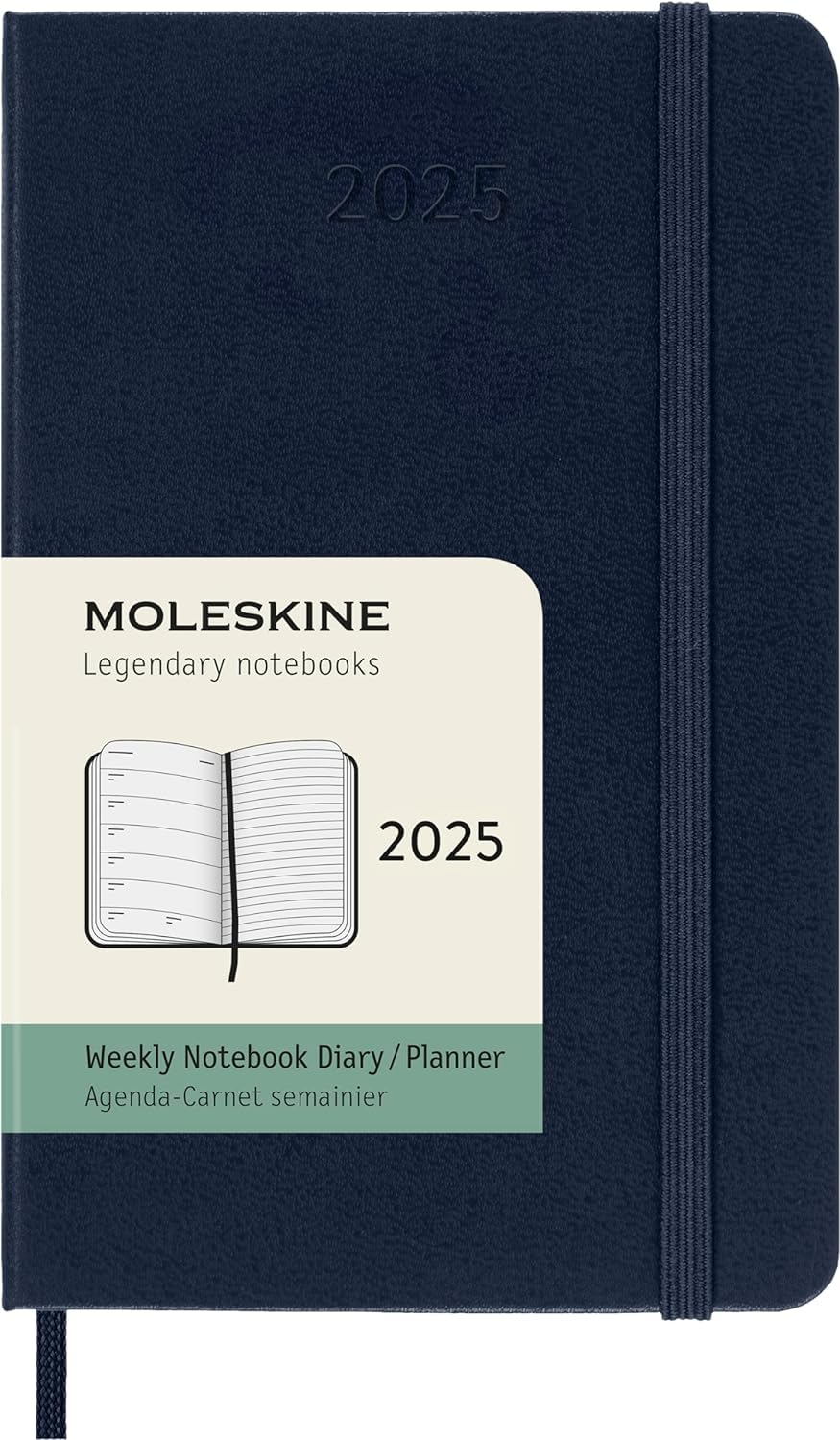 Moleskine Weekly Planner, Weekly Agenda with Space for Notes 12 Months 2025, Hard Cover and Elastic Closure, Sapphire Blue Color, Pocket Format 9x14 cm