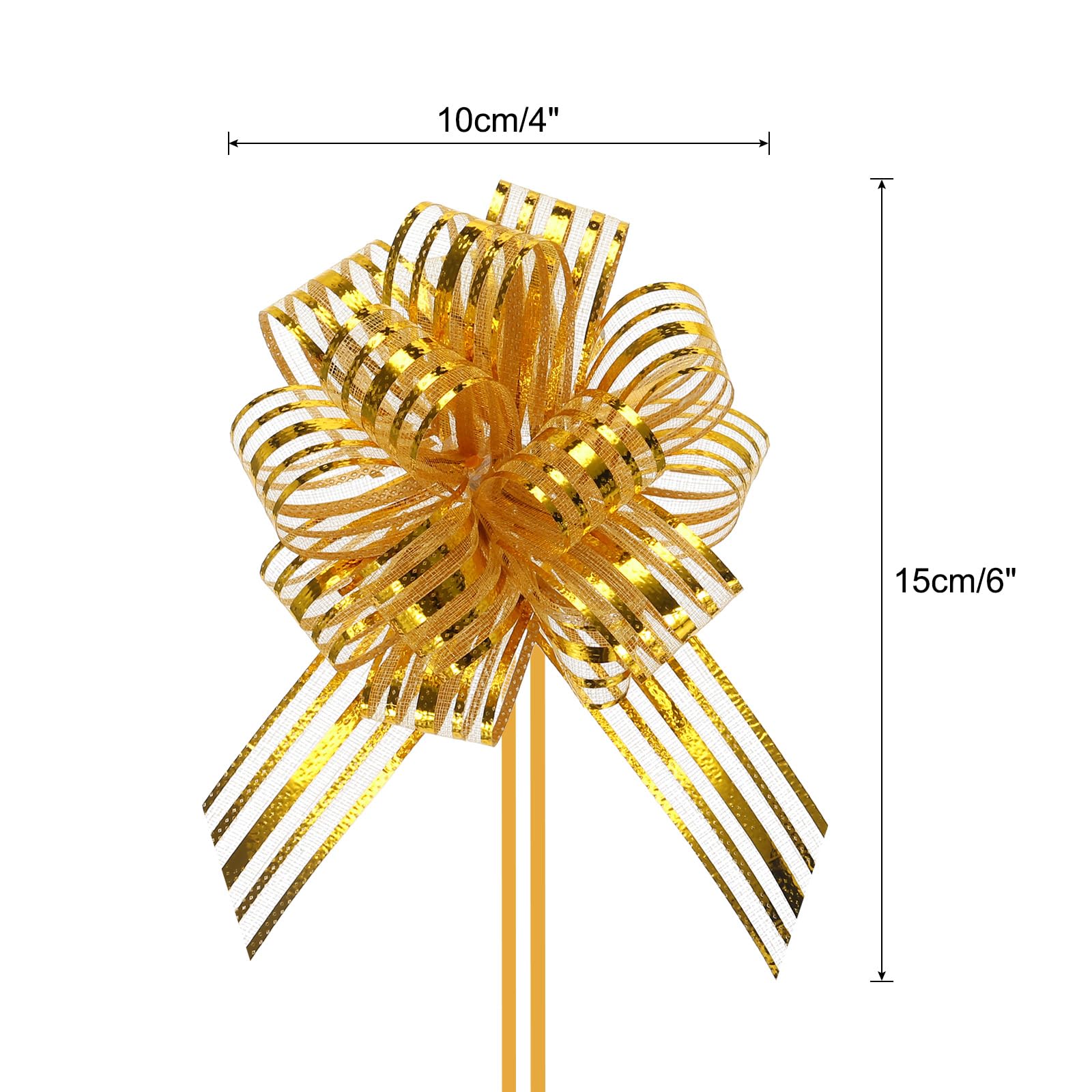 sourcing map 5pcs 4 Inch Organza Large Pull Bow Metallic Gift Wrapping Bows Ribbon Chiffon Yarn Gold for Wedding Presents Baskets Christmas