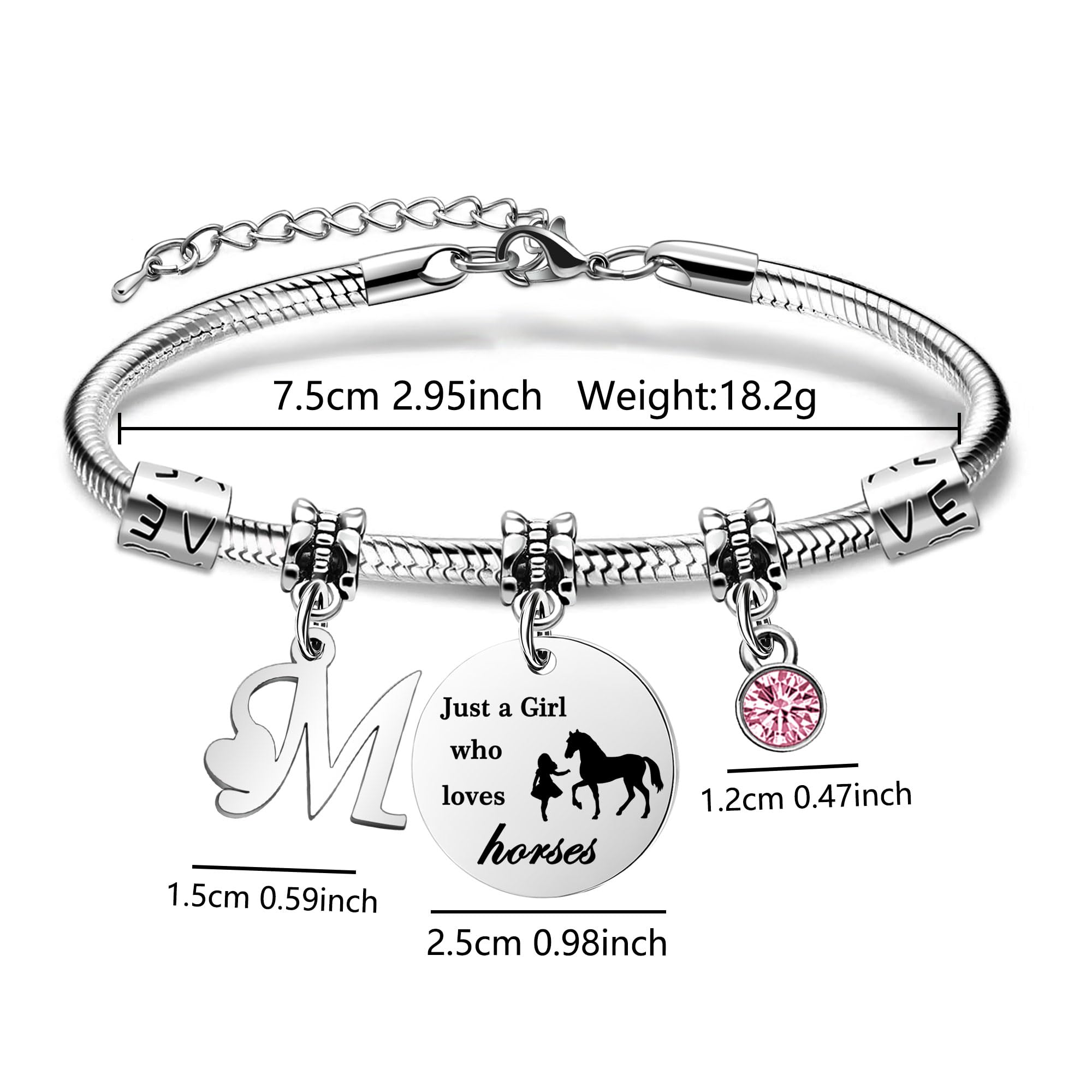 COEROW Initial Letters Horse Bracelets Just A Girls Who Loves Horse Horse Bracelet for Women Girls (M)