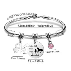 COEROW Initial Letters Horse Bracelets Just A Girls Who Loves Horse Horse Bracelet for Women Girls (M)