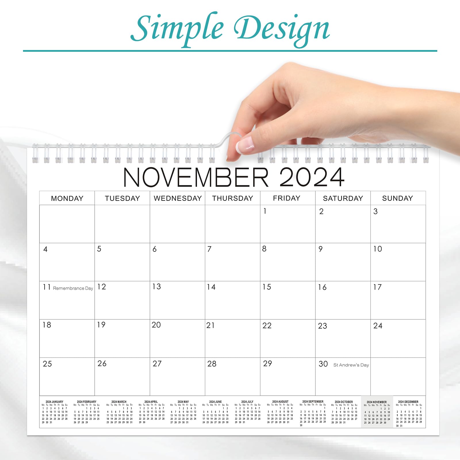 18 Mo Calendar 2024/25, A4 Wall Calendar 2024-2025, Monthly 2025 Calendar for Family Planner, Month to View From July 2024 - Dec.2025, Academic Calender for Office Kitchen, Simple Style