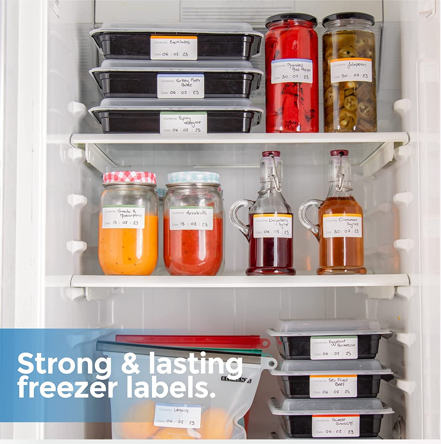100x Freezer Labels Easy Peel Off - Frozen Food Labels Stickers That Leave No Sticky Residue After Use, Perfectly Sized Reusable Fridge Labels with Easy to Write Surface