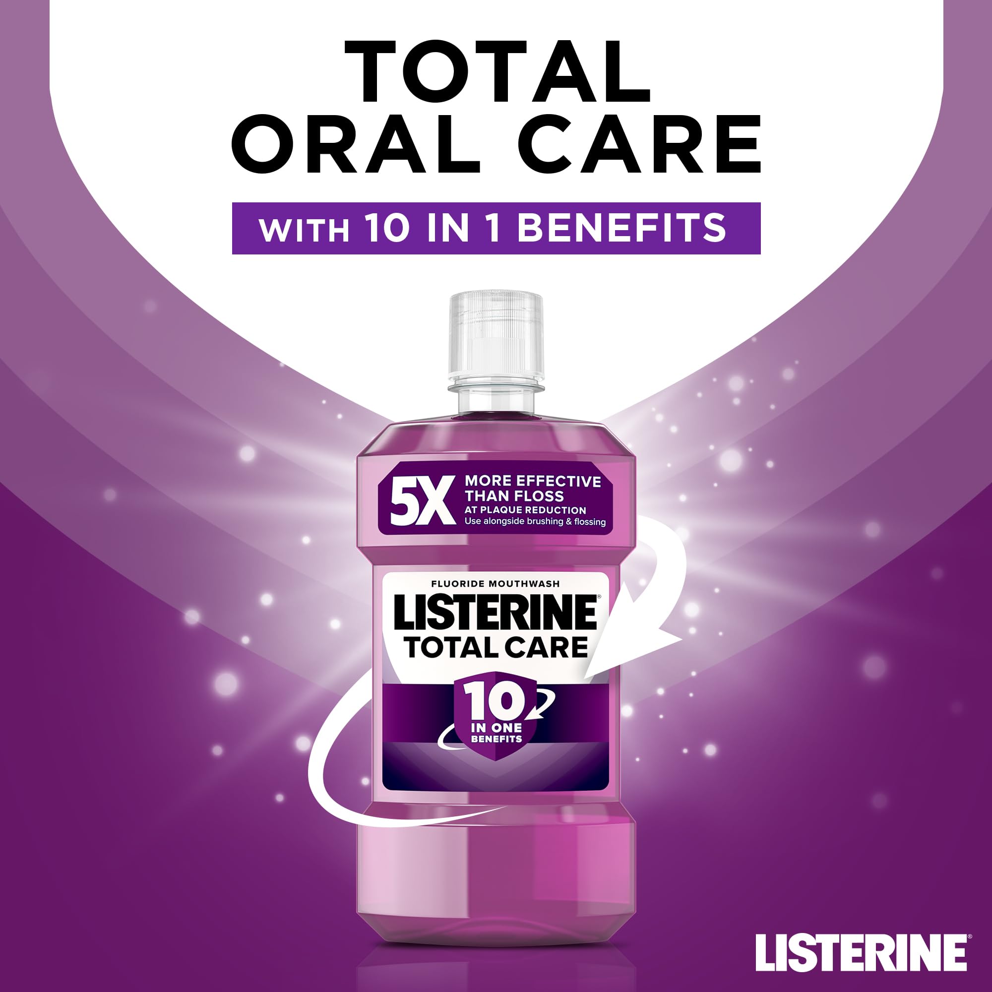 Listerine Total Care Antibacterial Mouthwash (500ml), Caring and Cleansing Mouthwash with 10-in-1 Benefits, Clean Mint-Flavoured Mouthwash to Freshen Breath