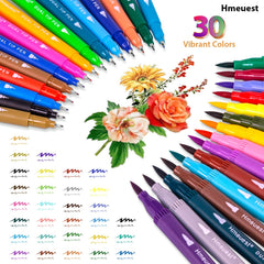 Hmeuest Colouring Pens for Adults, 30 Dual Tip Brush Pens for Artists, Fine Tip Coloured Pens, Art Pens for Adults, Coloring Books Drawing Sketching