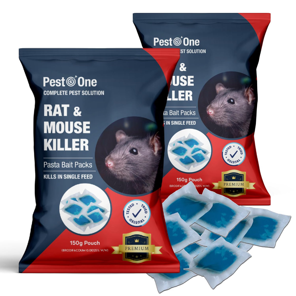 Pest O One Rat & Mouse Killer Pasta Baits, Maximum Strength - Single Feed Brodifacoum Poison Pasta Bait Sachets 300g (30 x 10g)