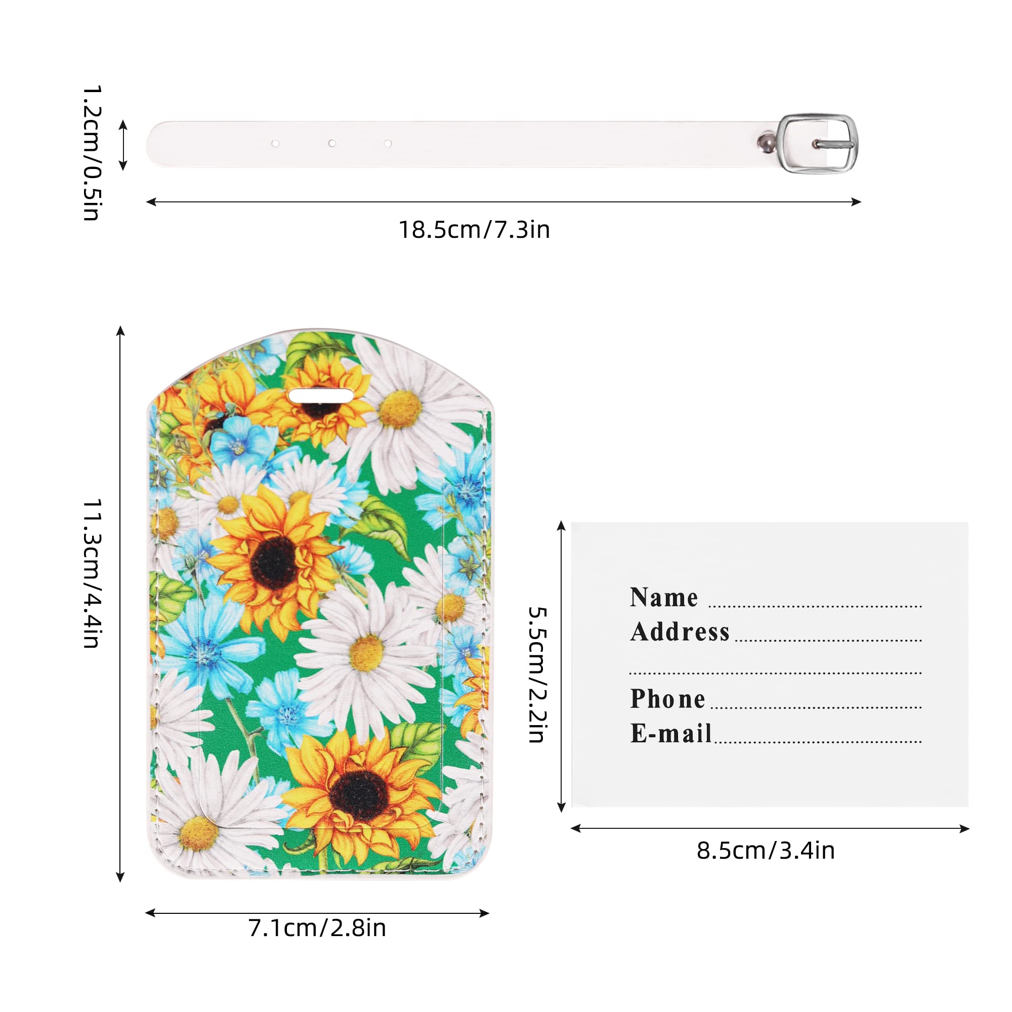 Luggage Tags,2 Pcs Leather Baggage Labels,Luggage Tags for Suitcases,Travel Luggage Tag with Name ID Card for Luggage Cruise Waterproof Travel Accessories (Sunflower)