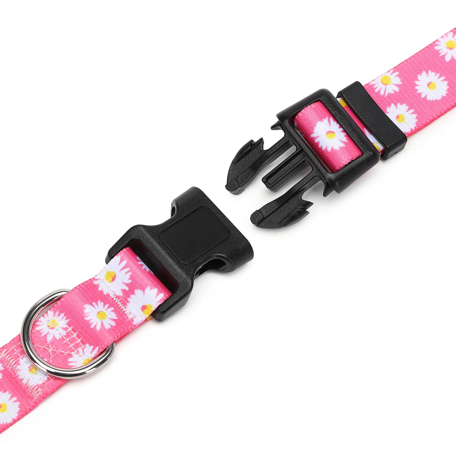 Suredoo Adjustable Dog Collar with Patterns, Ultra Comfy Soft Nylon Breathable Pet Collar for Small Medium Large Dogs (L, Pink Daisy)