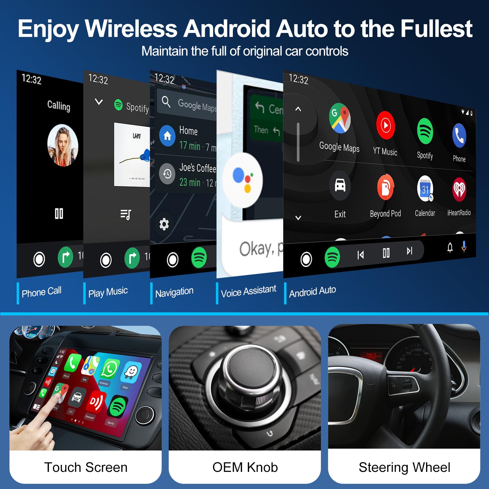 Jumpeak Android Auto Wireless Adapter for OEM Factory Wired Android Auto Cars, Plug & Play Easy Setup Wireless Android Auto Adapter Dongle for Android Phones Converts Wired Android Auto to Wireless