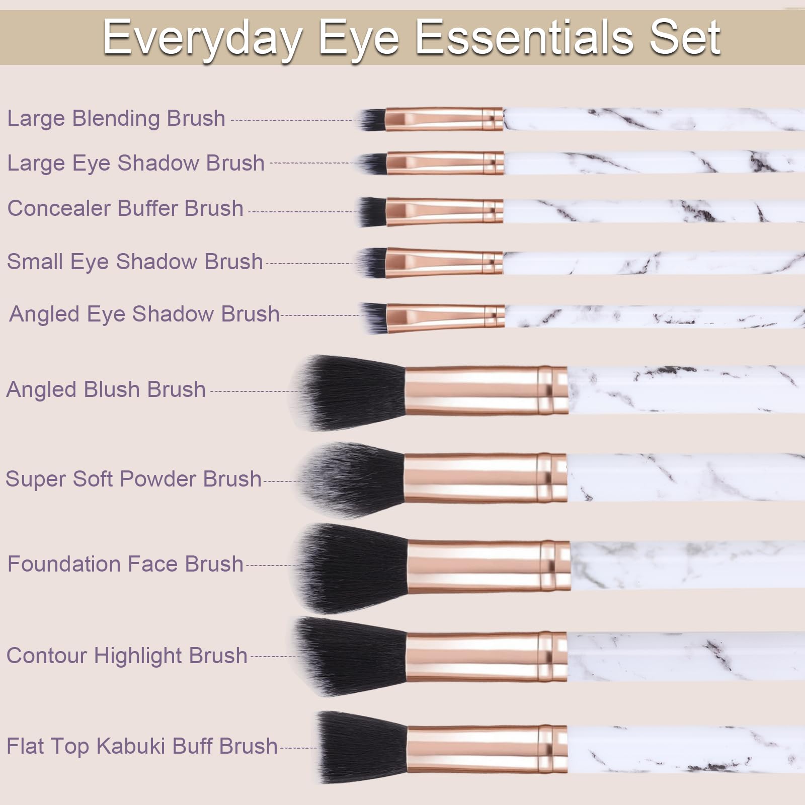 Makeup Brushes 10Pcs Marble Make Up Brushes Set - Includes Foundation, Blusher, Powder, Blending, Eyeshadow and Concealer Brushes, Gift for Women Girls (Rose)