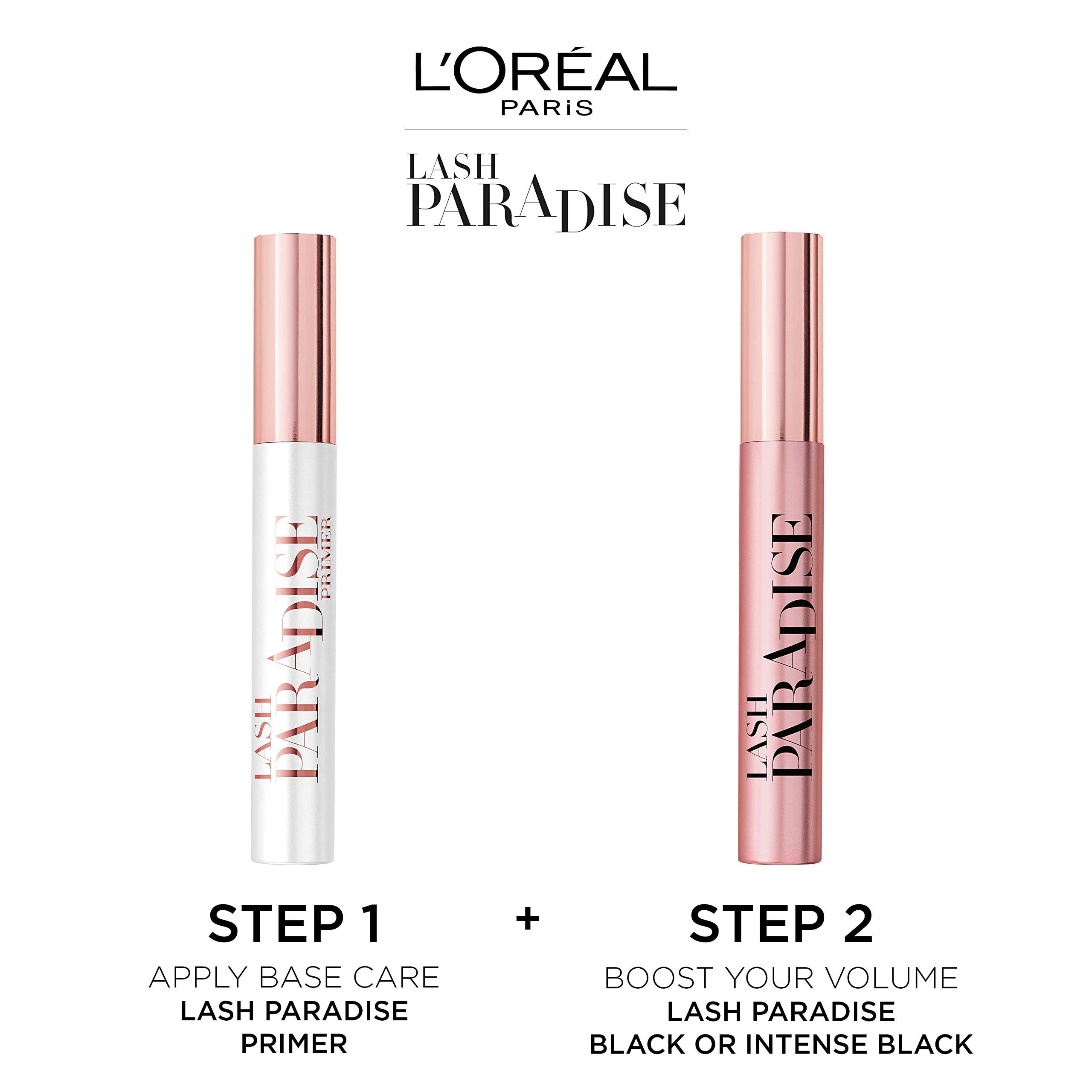 L'Oréal Paris Intense Volume Mascara, Volumising and Lengthening, Infused with Castor and Floral Oils to Condition Eyelashes, Suitable for Sensitive Eyes, Soft Fibre Brush, Lash Paradise, Black