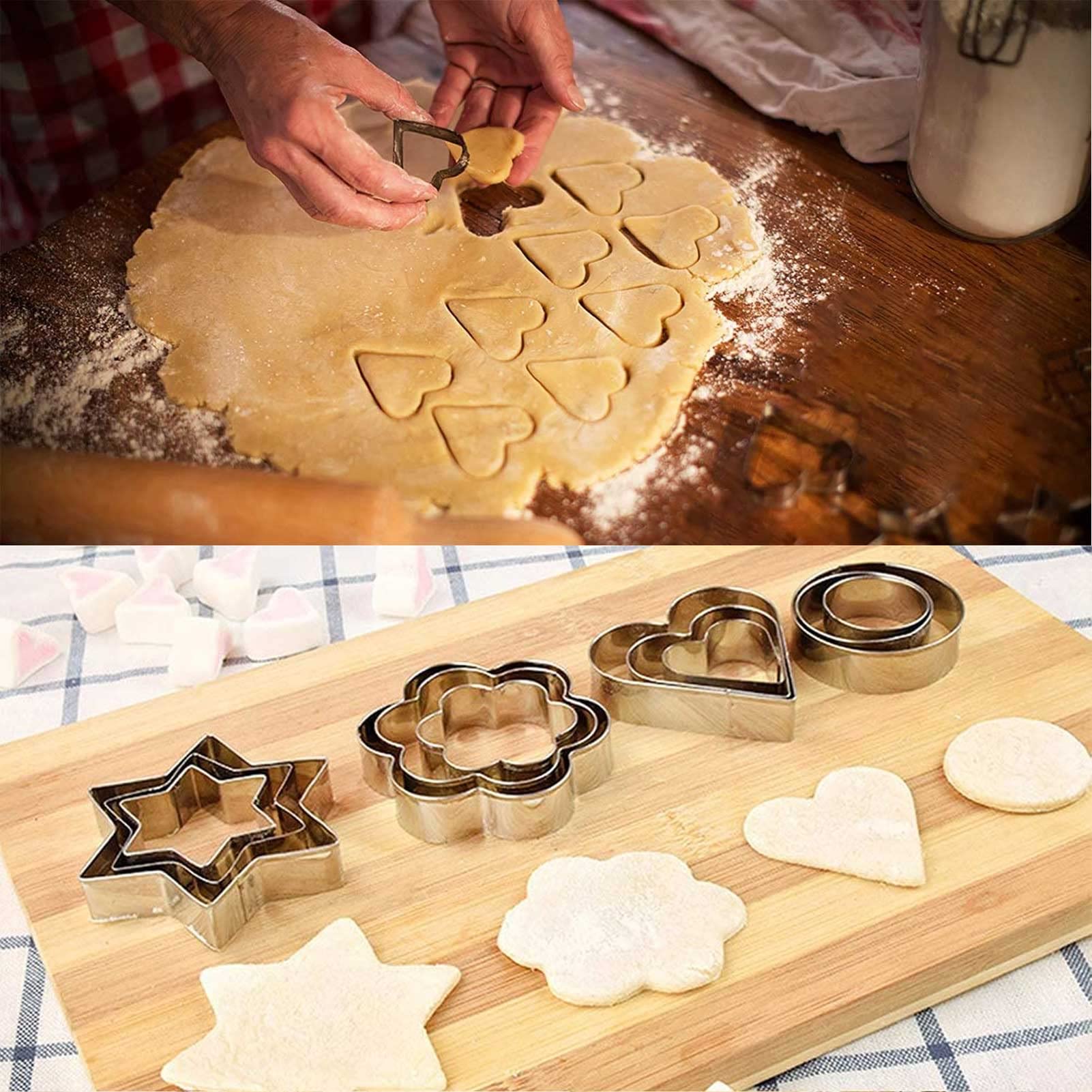 12 Pcs Cookie Cutters Shapes Baking Set, Heart Flower Round Star Shape Biscuit Stainless Steel Metal Molds Cutters for Kitchen Baking Birthday Christmas Valentine's Day Small Cookie Cutters