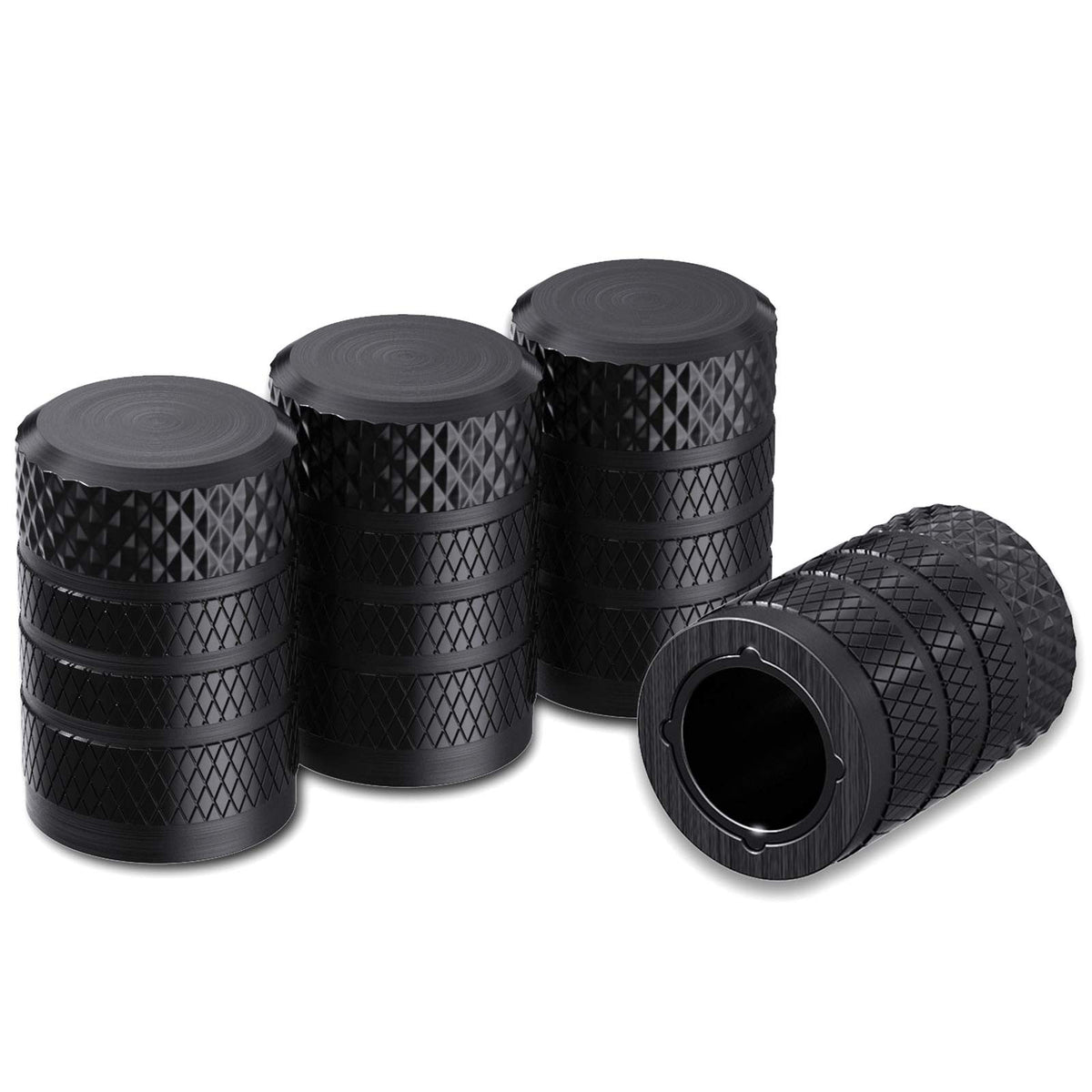 CKAuto Tire Valve Stem Caps, Black, 4 pcs/Pack, Anodized Aluminium Tire Valve Cap Set, Corrosion Resistant, Universal Stem Covers for Cars Trucks Motorcycles SUVs and Bikes (Black)