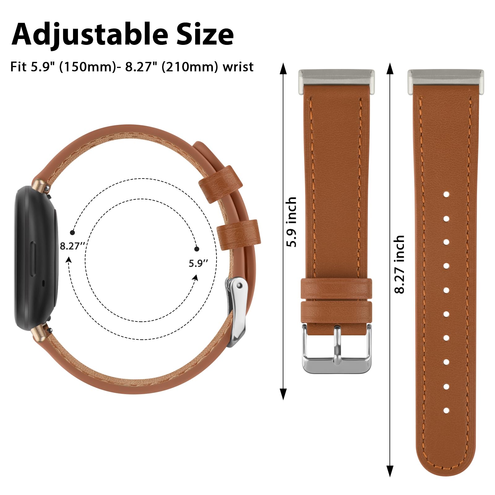 Leather Strap Compatible with Fitbit Versa 3 Straps/Fitbit Sense Strap for Women Men,Genuine Leather Replacement Compatible with Fitbit Versa 3/Fitbit Versa 4/Fitbit Sense 2 (Brown)