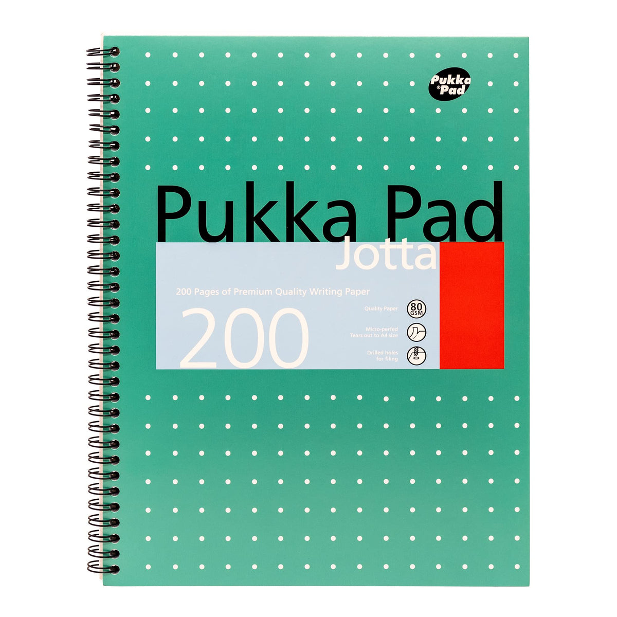 Pukka Pad, A4and Metallic Jotta Book 1 Pack –22.5 x 29.6cm–Wirebound Notebook with 8mm Lines and 80GSM Paper –Features 4-Hole Punch Margins and Perforated Edges -200 Pages, Green