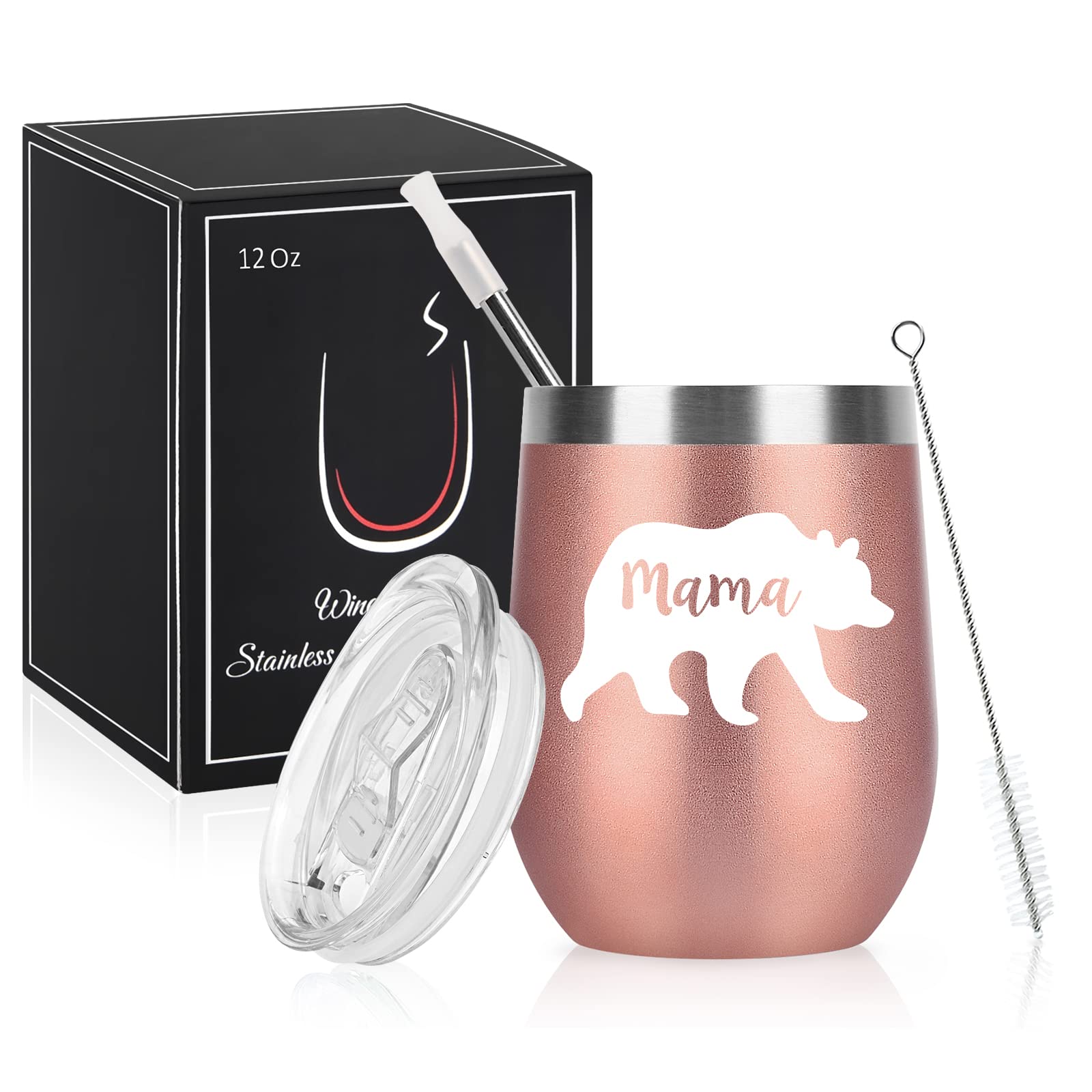 Livole Mothers Day Presents for Mum, New Mum, Mummy, Women, Mum Birthday Gifts from Son, Mama Bear Mug, Mum Christmas Gifts, 12oz Insulated Coffee Travel Mug, Double Walled Wine Tumbler, Rose Gold